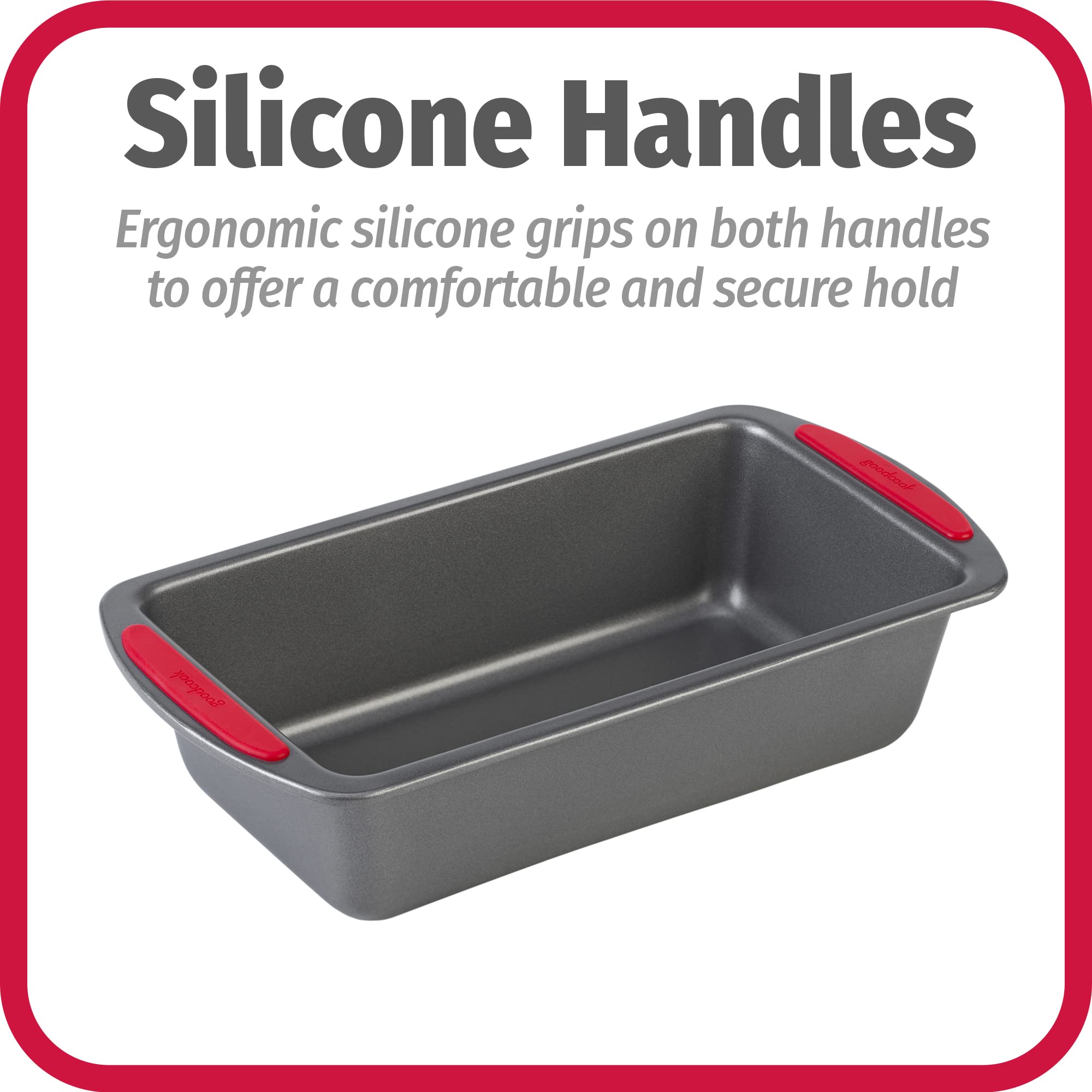 Goodcook Megagrip 9'' X 5'' Nonstick Steel Bread Loaf Pan With Silicone Grip Handles, Gray
