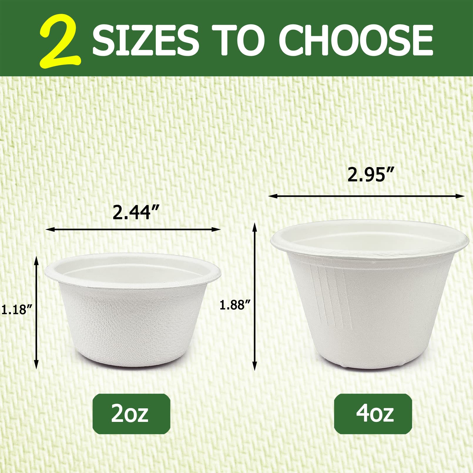 CAMKYDE 2 oz Disposable Bagasse Fiber Souffle Cups 100pk  100% Natural Biodegradable Compostable Condiment Cups Sample Cups Tasting Cups (White  Pack of 100)