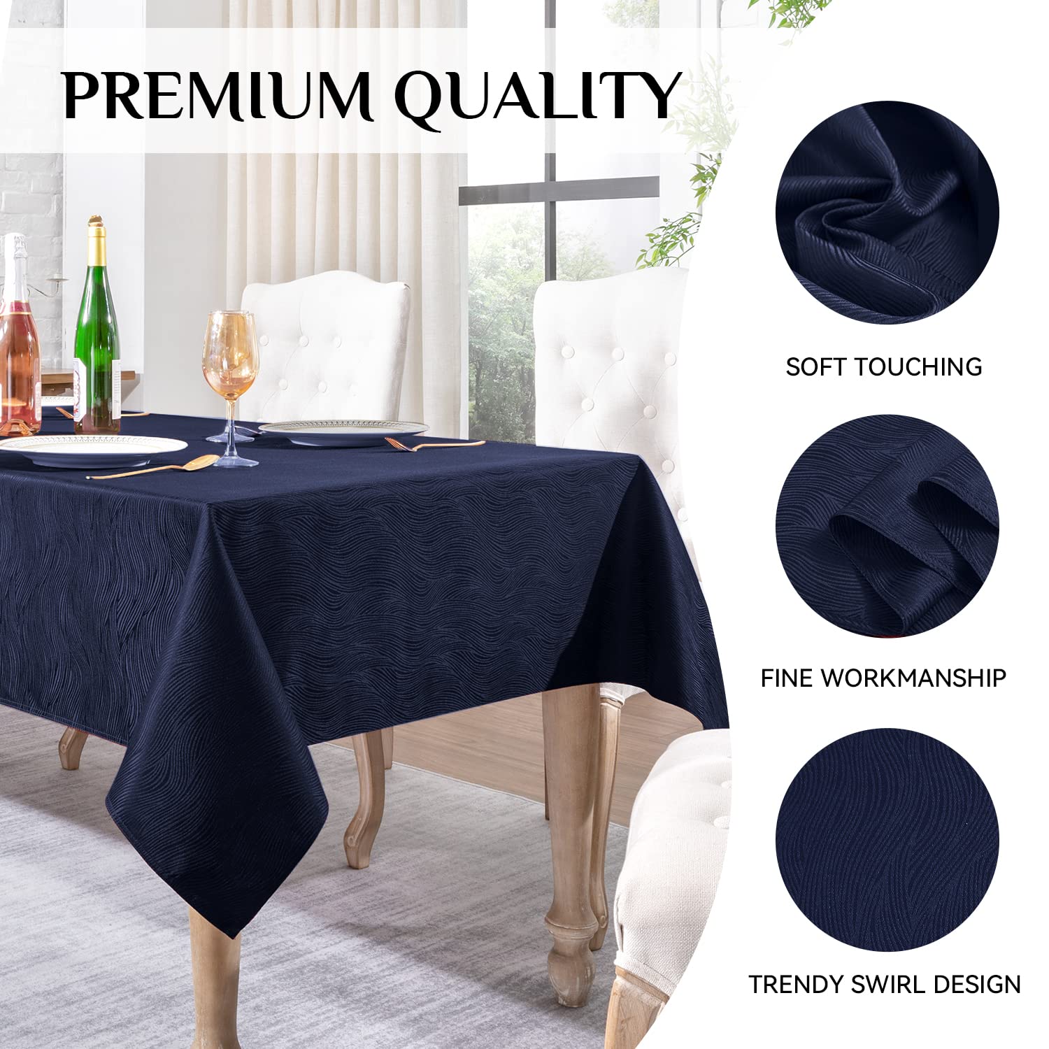 Softalker Jacquard Rectangle Tablecloth, Swirl Design Waterproof Stain Resistant Table Cover Wrinkle Free Heavy Weight Table Clo