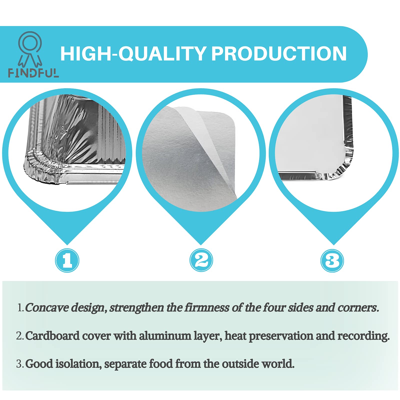 Aluminum Pans With Lids (50-Pack, 8.5''  6'') 2.25 Lb Capacity Foil Food Containers With Lids - 50 Pans And 50 Cardboard Covers