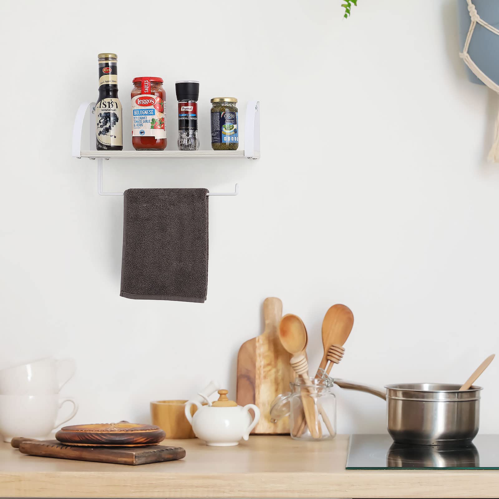 Farmhouse Wood Paper Towel Holder Under Cabinet Wall Mount Paper Towel Holder With Storage Shelf For Kitchen, Bathroom, Cabinets