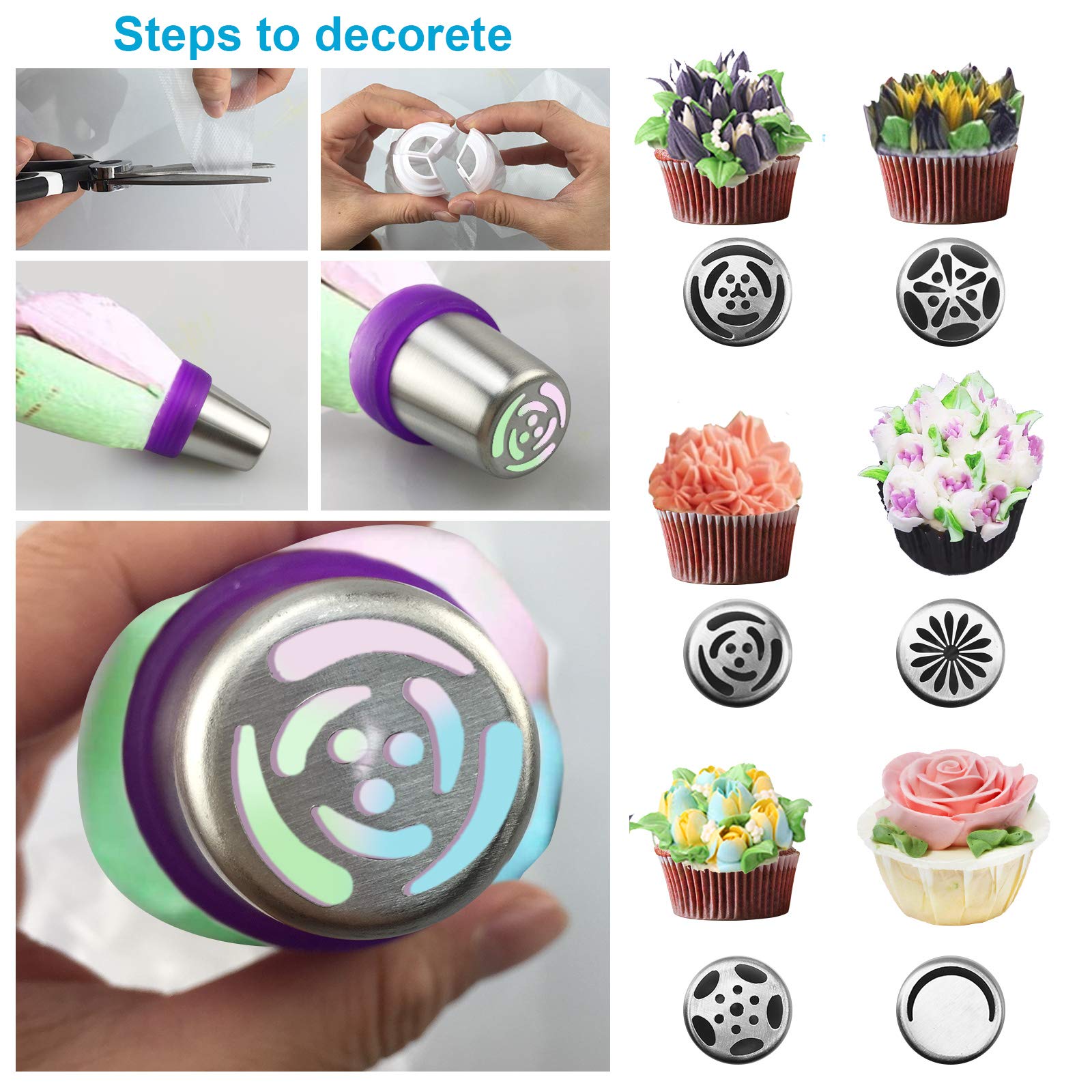 27Pcs Russian Piping Tips Set,Flower Frosting Tips For Cake Cupcake Decorating,12Russian Icing Tips,2Leaf Piping Tips,10Disposab