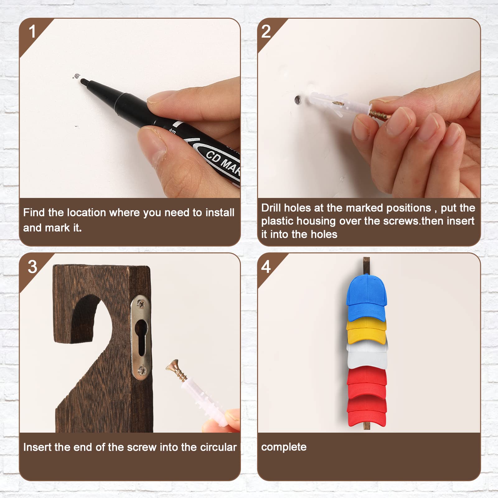 2Pcs Hat Rack For Baseball Caps, Wall Mounted Baseball Hat Organizer Hat Holder Wall Vertical Hat Rack Baseball Cap Holder Hat H