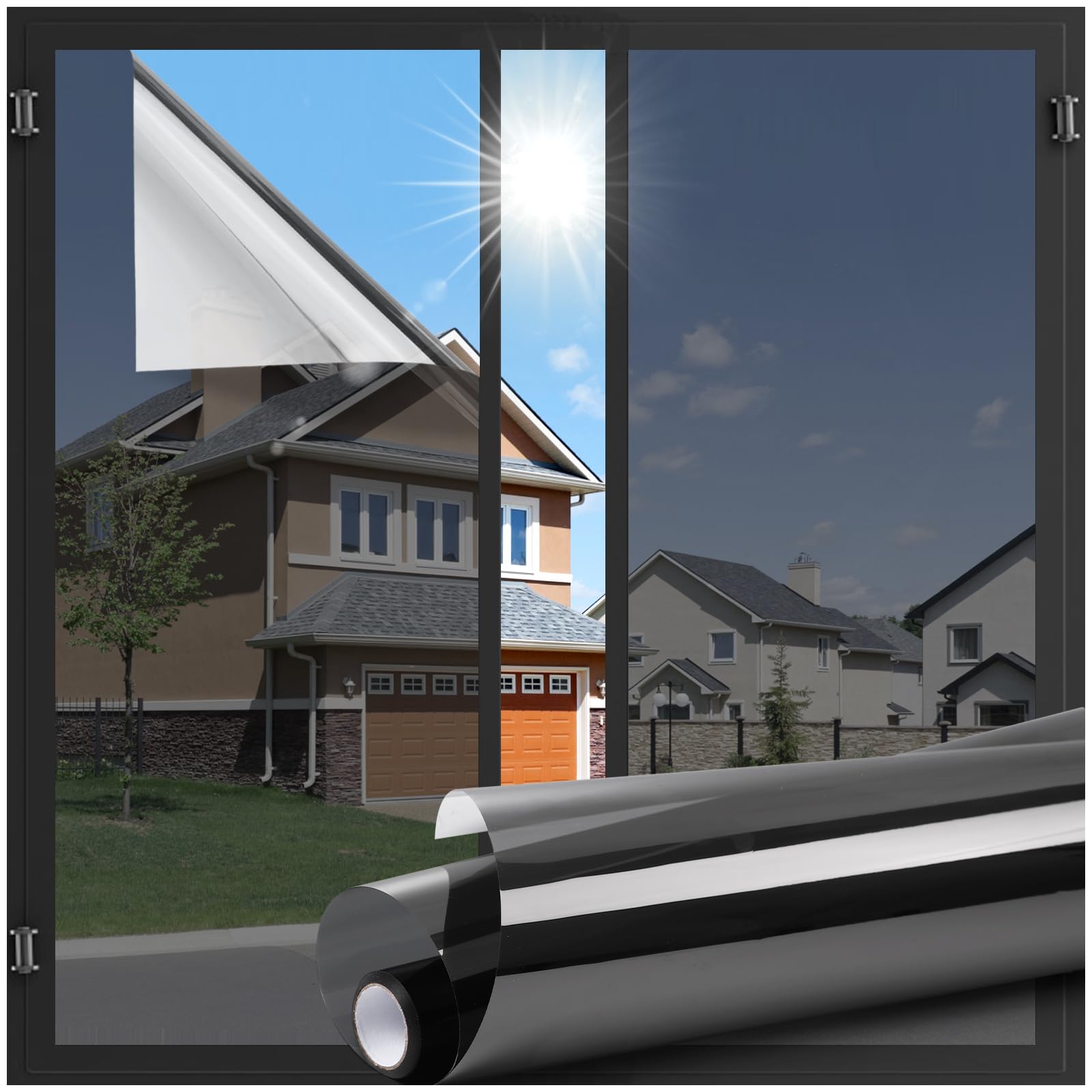 LUTE One Way Window Privacy Film, Window Tint for Home, Sun Blocking UV Heat Blocker, See Out Not in Reflective Mirror Film, Rem