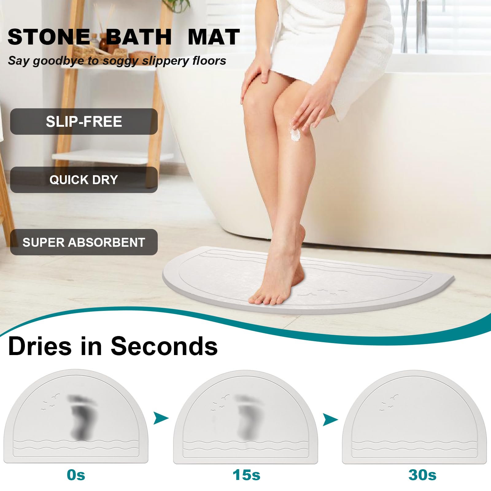 Elfcool Stone Bath Mat Diatomaceous Earth Shower Mat Non Slip Quick Dry Bath Stone Mat Super Absorbent Bathroom Floor Mat For Ba