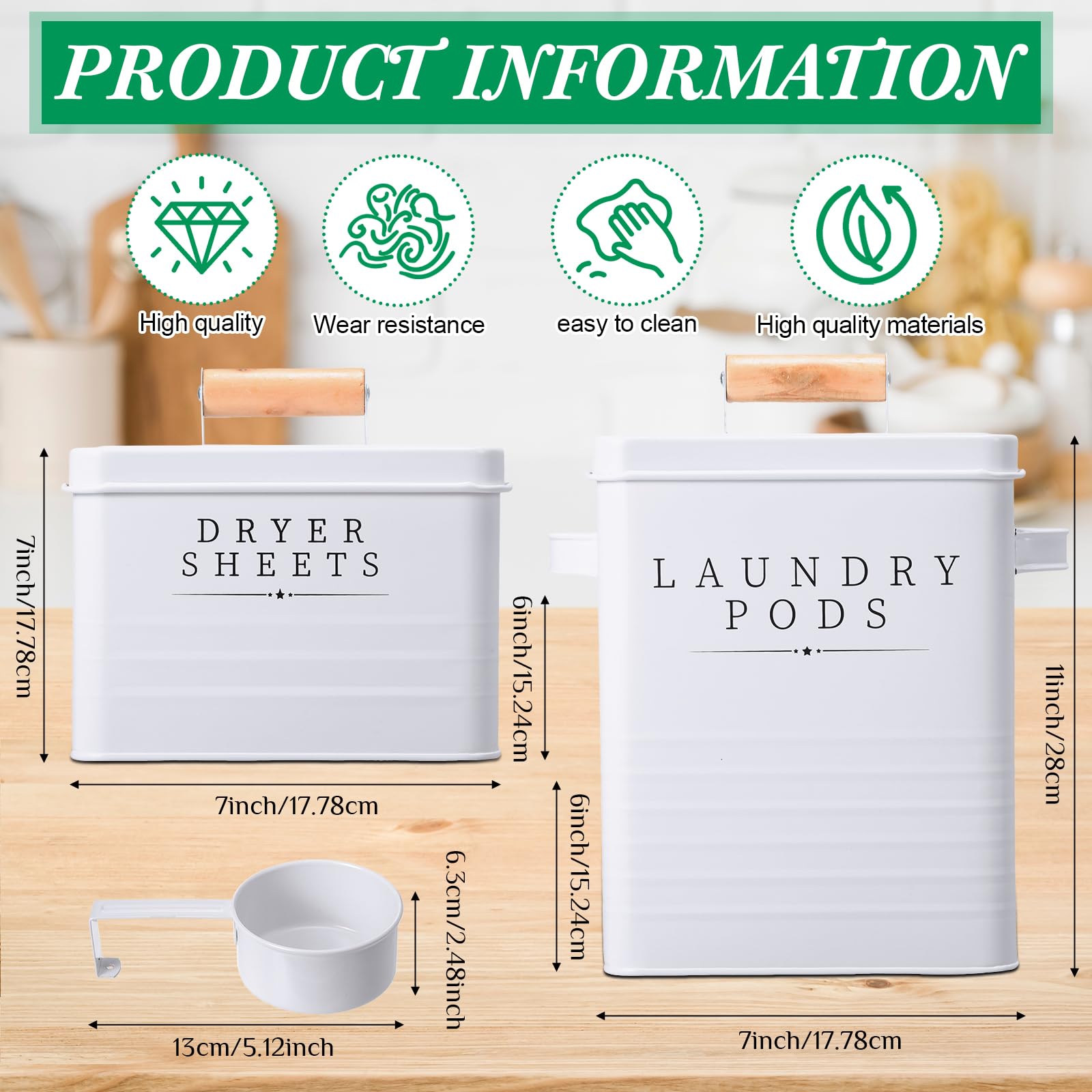 Yaocom 2 Pcs Laundry Pod Container With Dryer Sheet Holder For Laundry Room Farmhouse Detergent Storage Box With Lid Handle Meta
