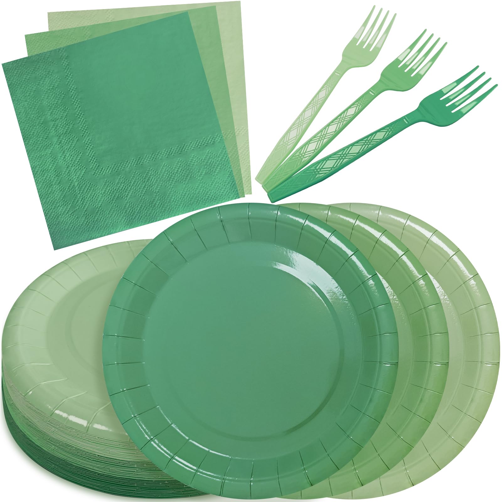 WXLDGHQ Serves 35 Guests Gradient Sage Green Plates and Napkins Party Supplies,7 Gradient Sage Green Birthday Dessert Paper Plat
