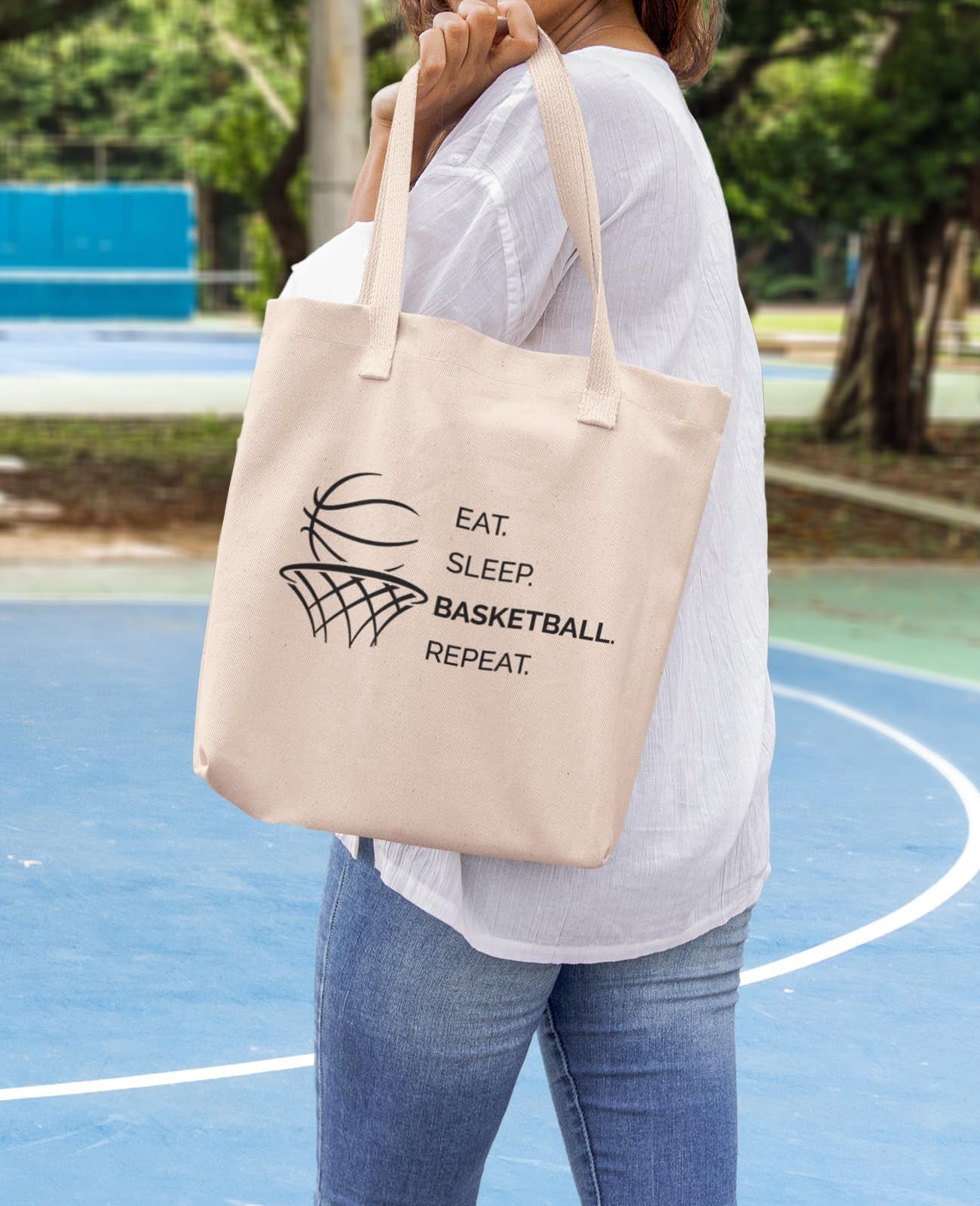 Canvas Tote Bag For Women Basketball Lovers Reusable Bag For Shopping Tote Bag Basketball Repeat