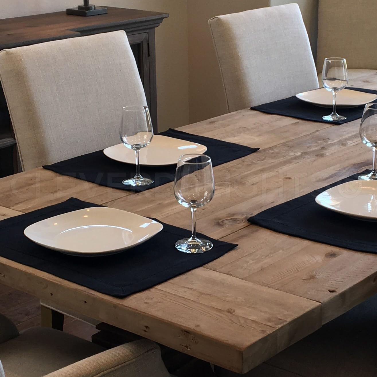 CleverDelights Black 14 x 20 Hemstitched Placemats - 6 Pack - 14x20 Inch Easy Care Washable Place Mats