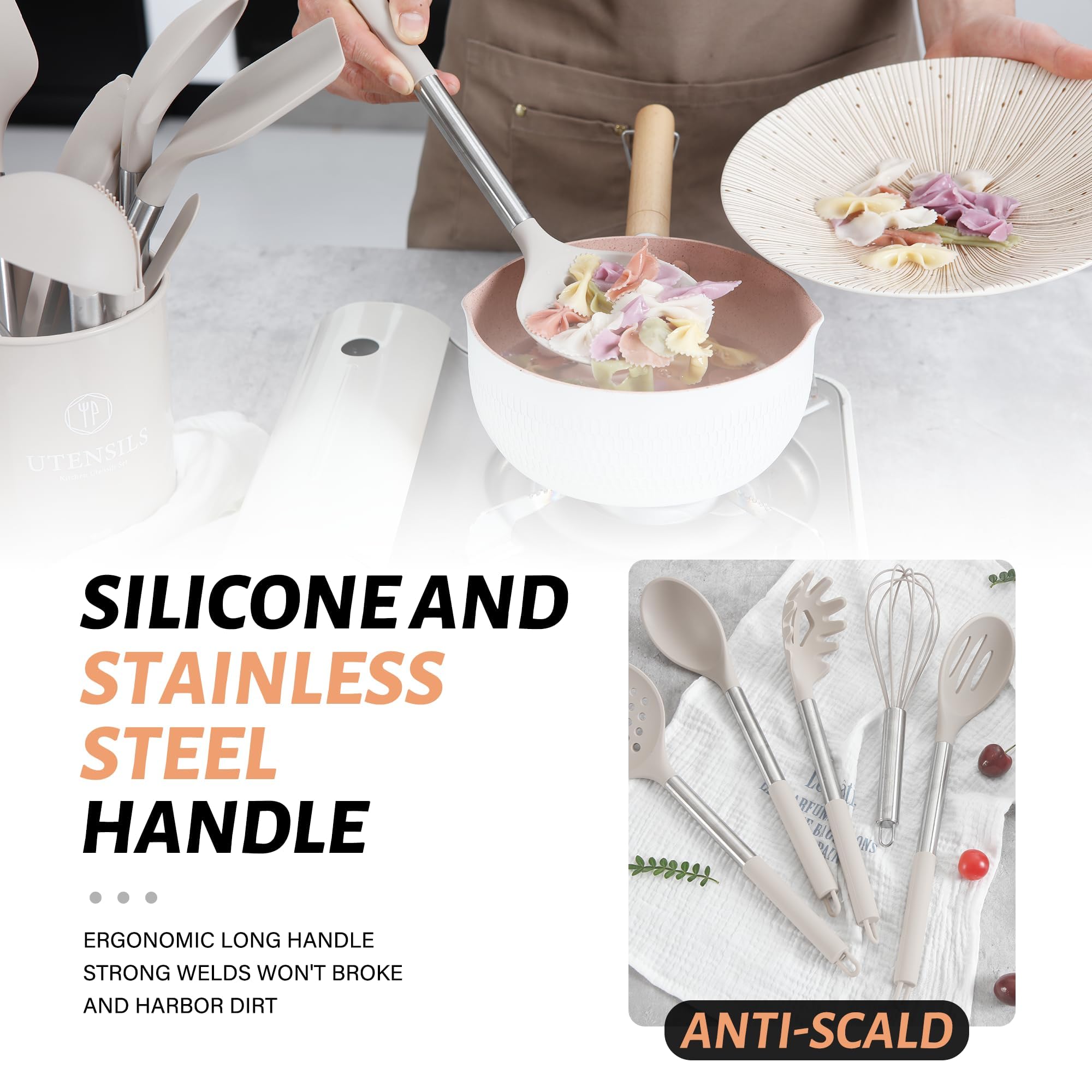 Kitchen Utensils Set 28 Pcs, Hvygss Silicone Cooking Utensils Set, Stainless Steel Handle Silicone Spatula Set With Silicone Whi