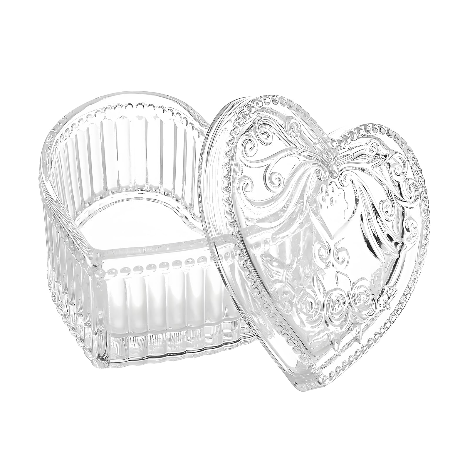 Gaolinci Crystal Glass Heart-Shaped Storage Box Embossed Jewelry Box Candy Box with Lid