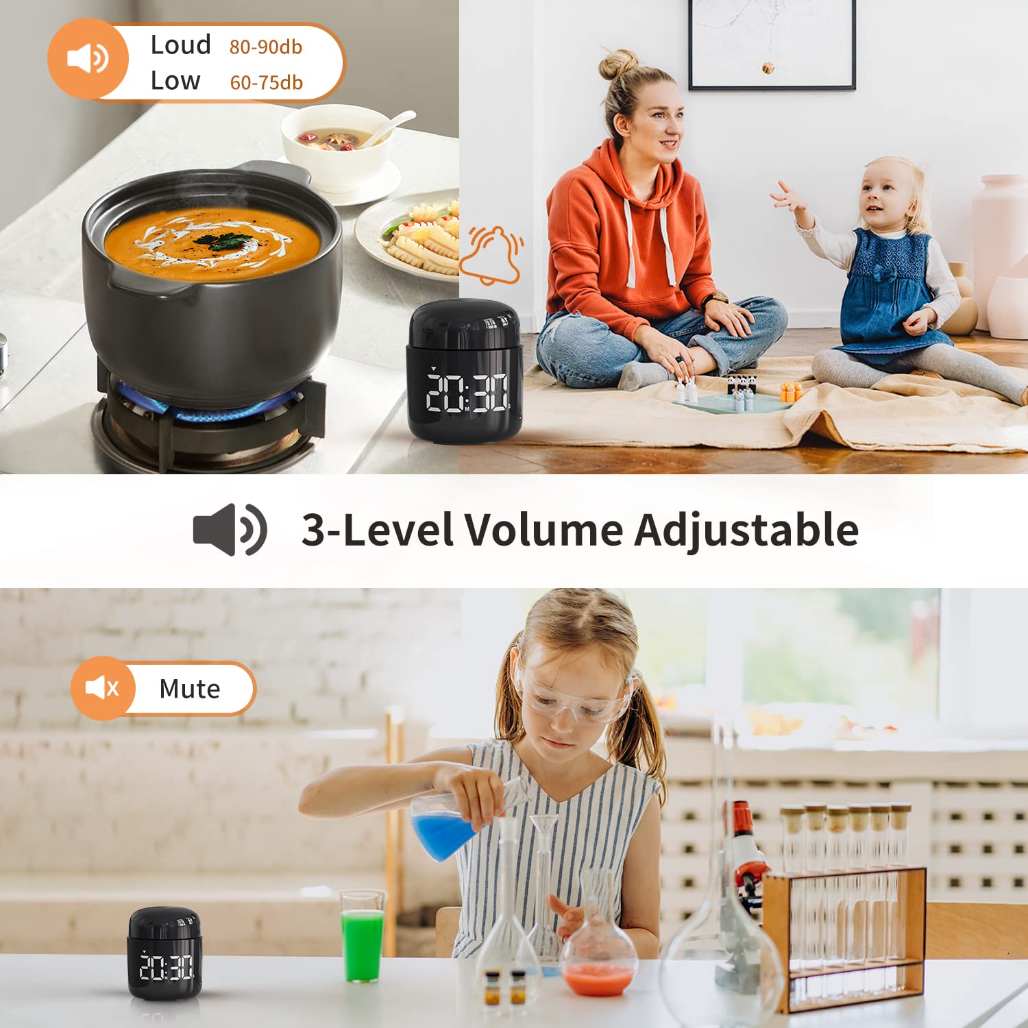 MeesMeek Digital Kitchen Timer Countdown Countup Timer with Large LED Display Volume Adjustment Timer for Cooking  Classroom Time for Kids and Teachers. (Black)