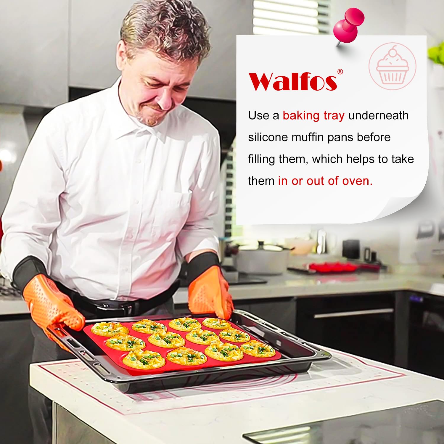 Walfos Silicone Muffin Pan - 12 Cups Regular Silicone Cupcake Pan, Non-Stick Silicone Great For Making Muffin Cakes, Tart, Bread
