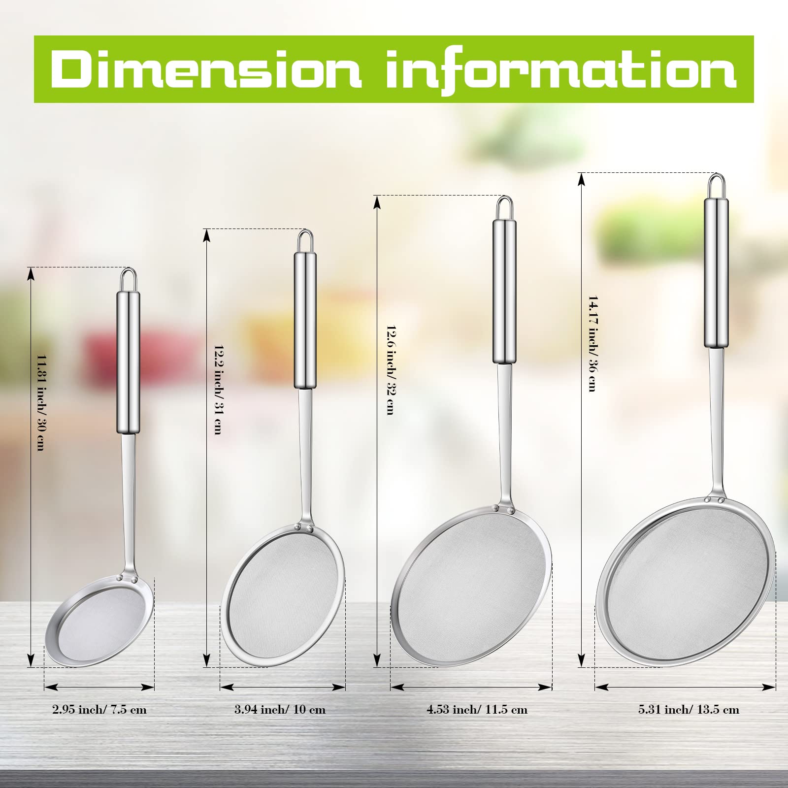 4 Pack Fine Mesh Skimmer Spoon 201 Stainless Steel Hot Pot Fat Skimmer Mesh Strainer Spoon For Oil Filter Skimming Grease And Fo