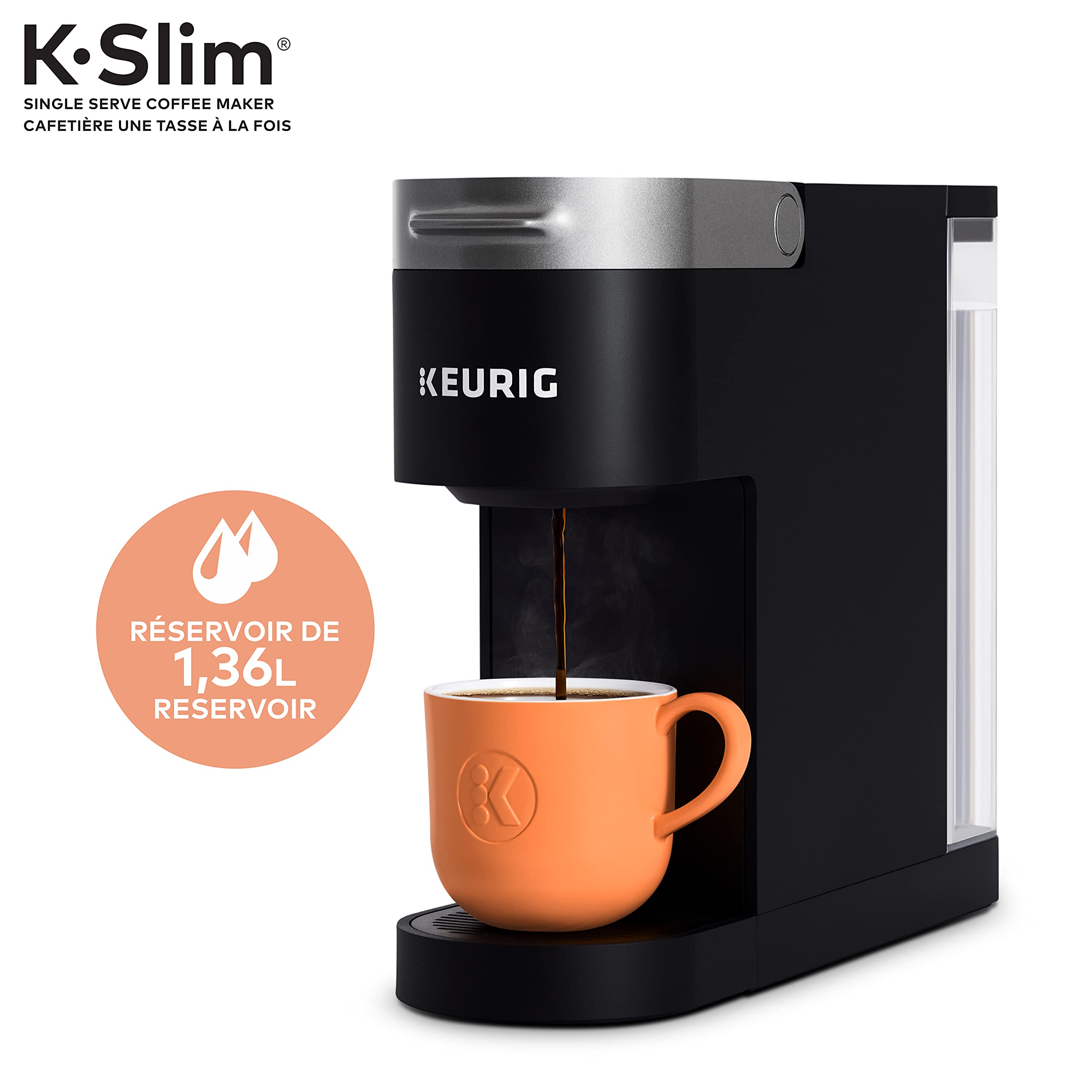 Keurig K-Slim Single Serve Coffee Maker - Black, Compact 18.625"x7"x14.875" Design, Model 062151515161