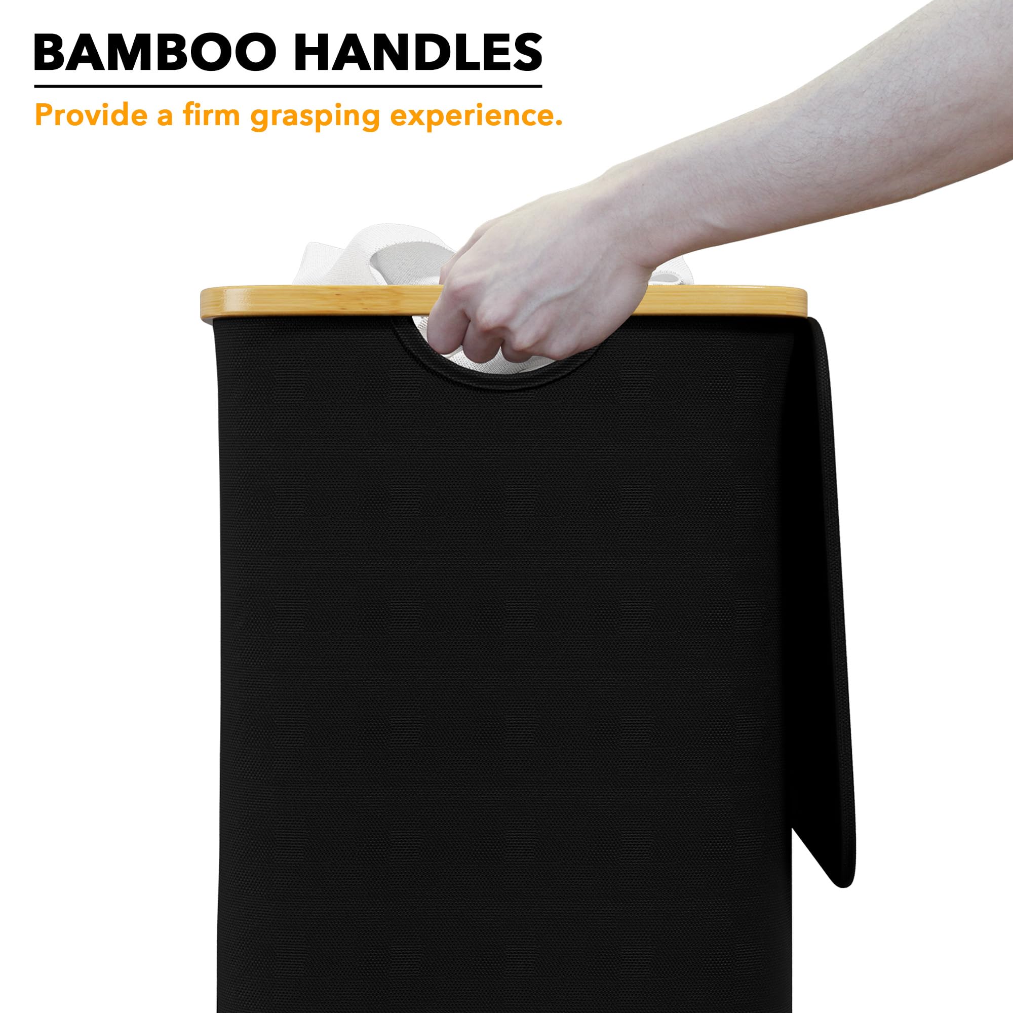 Spaceaid Laundry Hamper With Lid, 110L Large Tall Clothes Basket Bin With Bamboo Handles, Collapsible Laundry Hamper For Bedroom