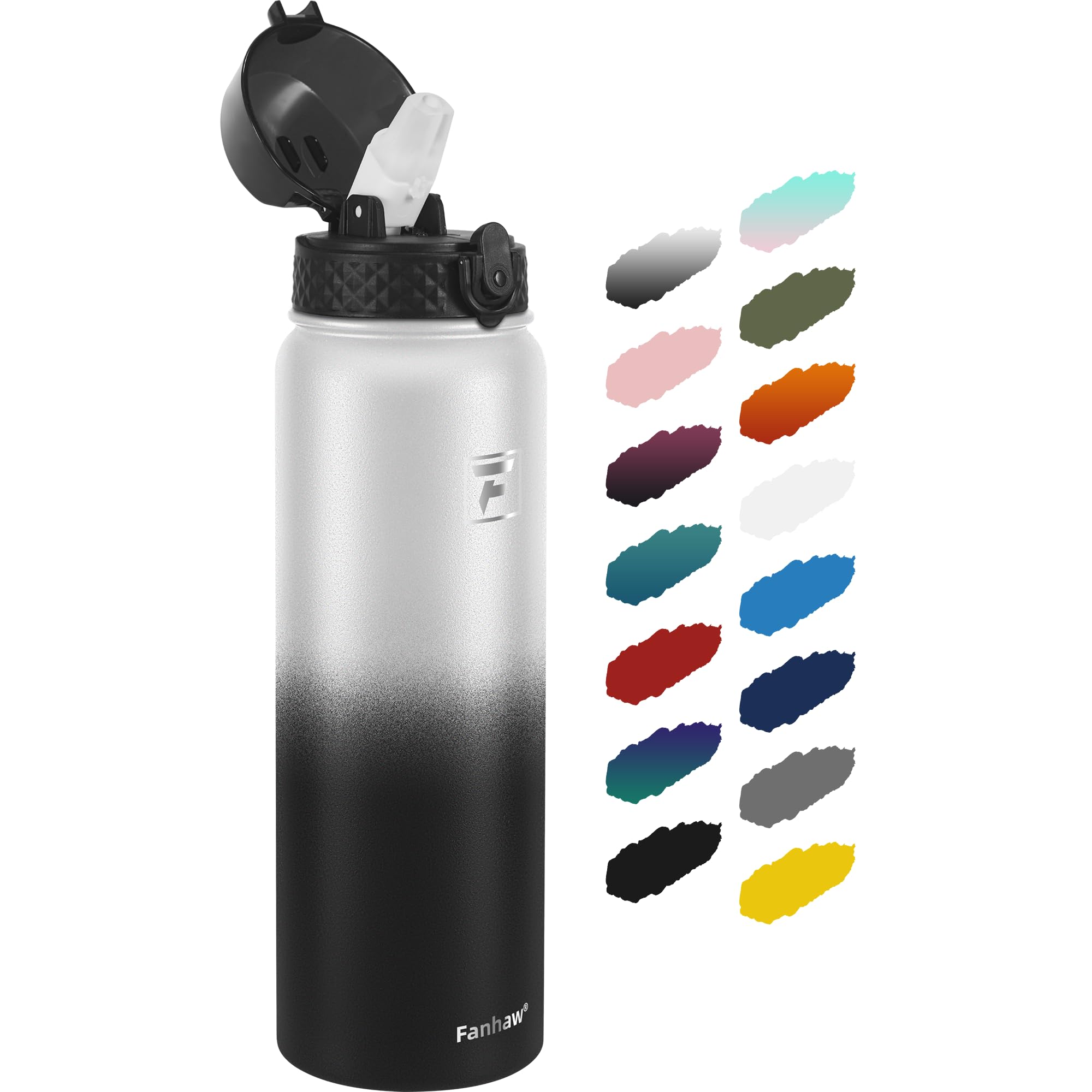 Fanhaw 32 oz Insulated Stainless Steel Water Bottle with Straw Lid, Leakproof Sports Bottle for Men, Women & Teens (White Black)