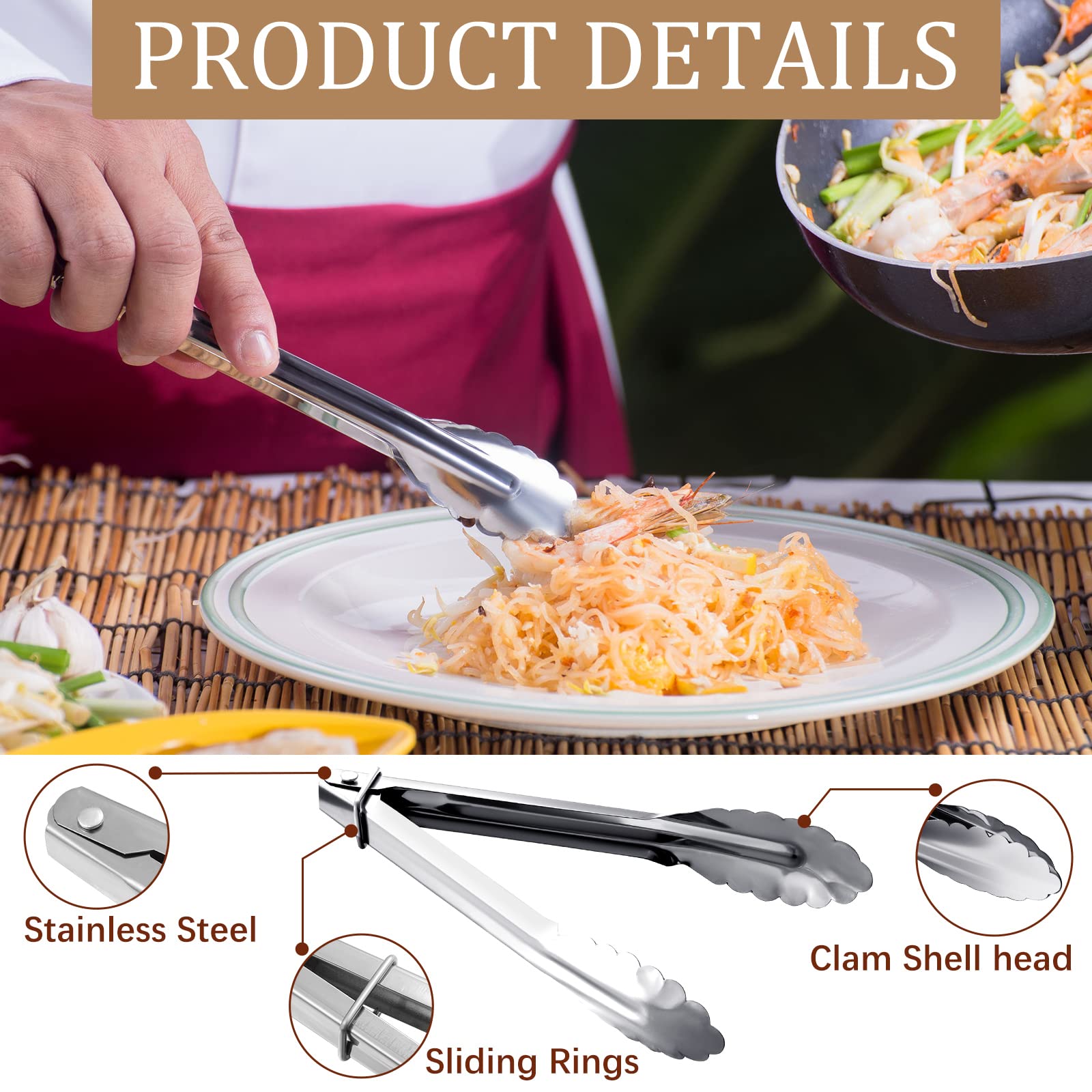 50 Pcs Small Stainless Steel Kitchen Tongs 7 Inch Cooking Tongs With Sliding Rings Mini Tongs Serving Tongs For Food Cooking Sal