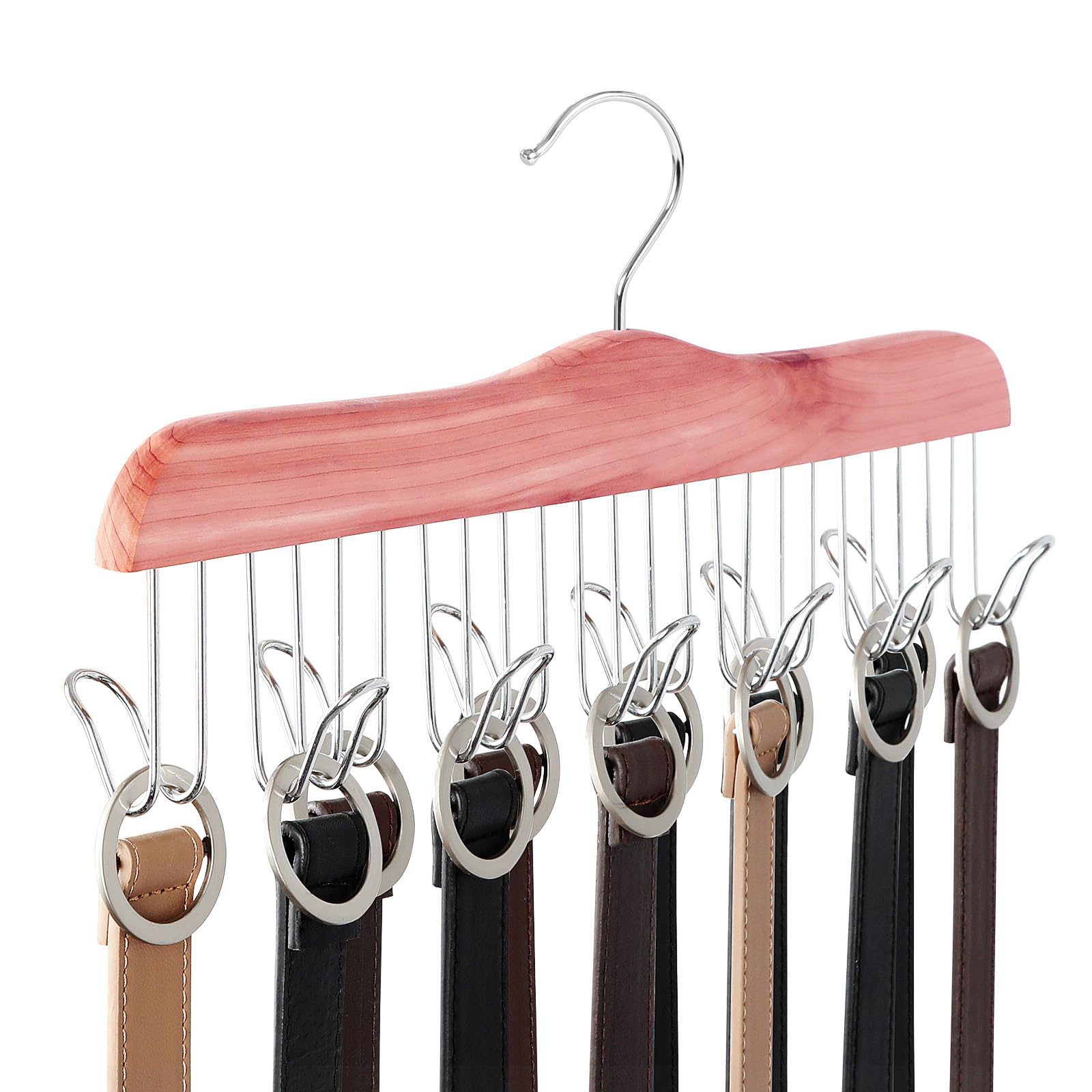 Topia Hanger American Red Cedar Wood Belt Hanger, Belt Organizer Rack With 12 Metal Hooks,Closet Organizer For Tank Tops, Ties,