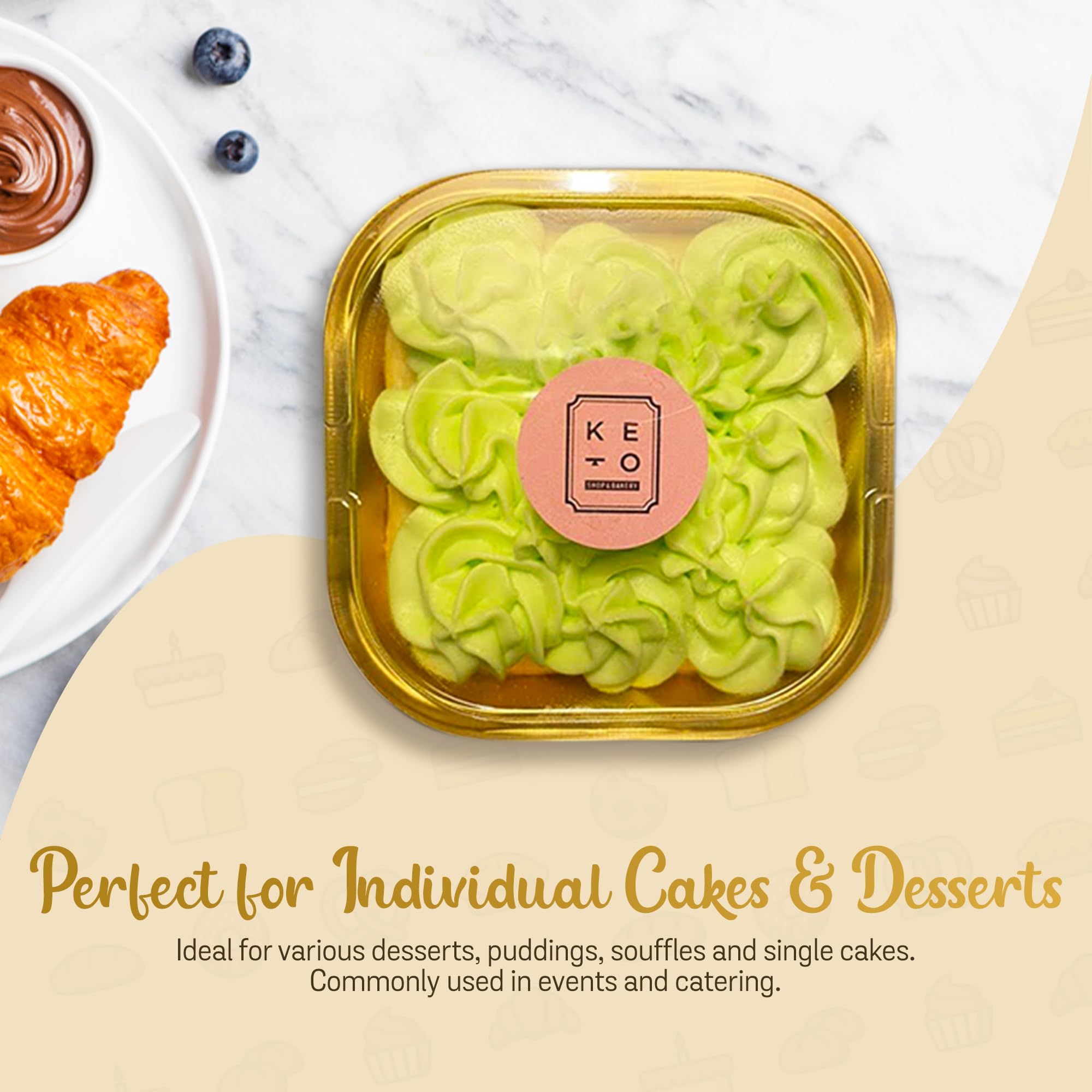 Kitchendance Disposable Dessert Pan Set With Lids - 4X4'' Square Cake Baking Pan For Hotels, Restaurants, Heavy Duty Aluminum Fo