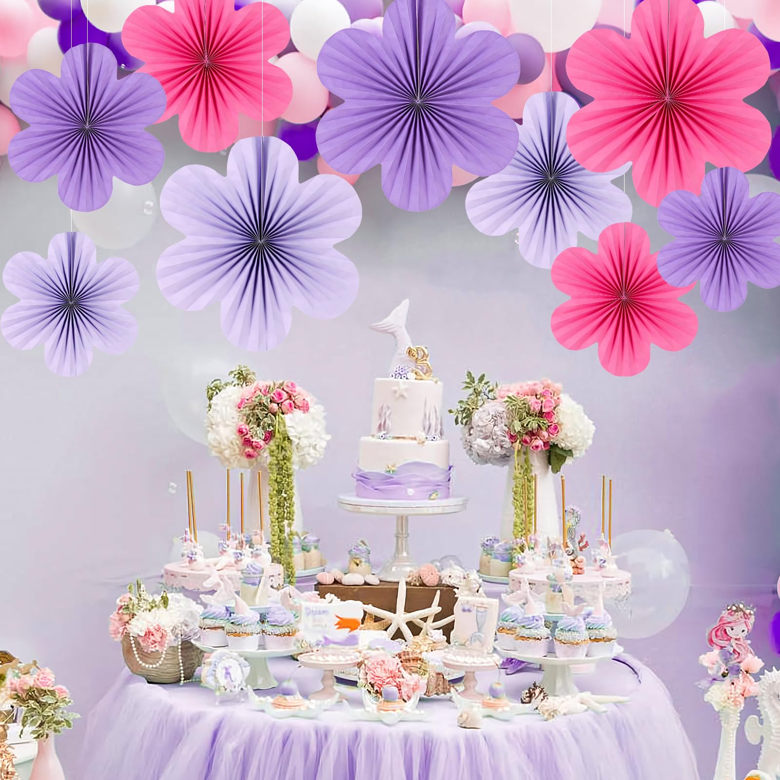 Paper Flowers Decorations For Wall Purple Paper Fans Classroom Decoration Paper Floral Backdrop Decor Paper Fans Decoration Hang