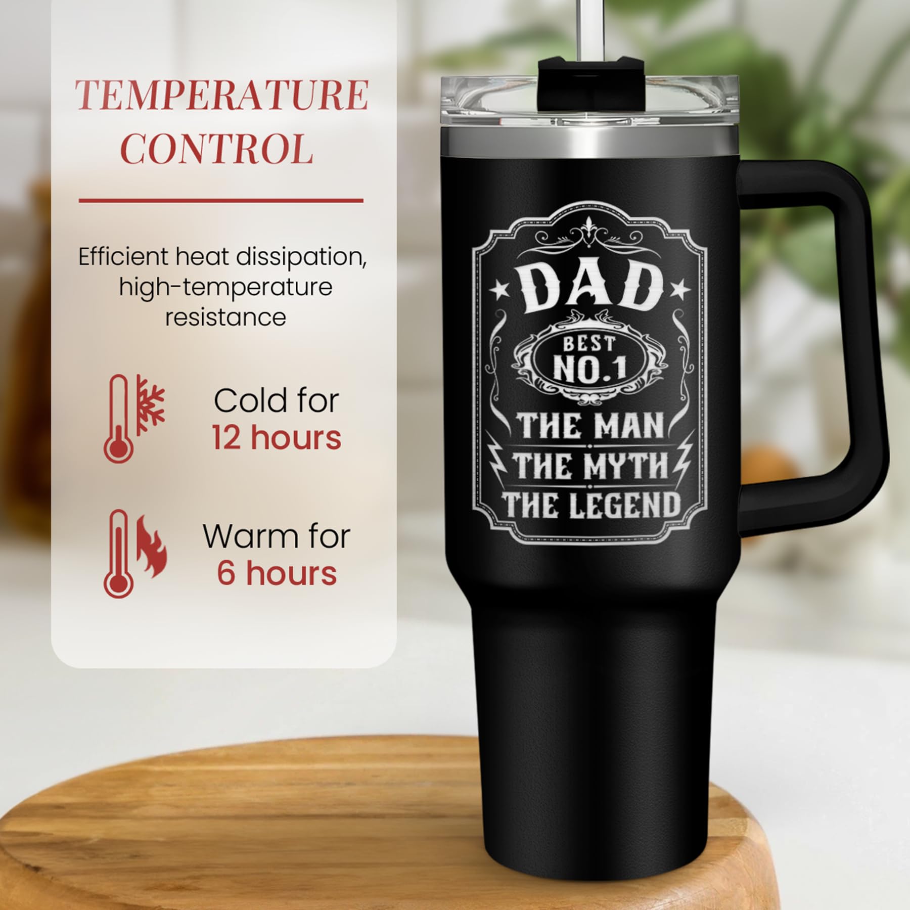 Dad 40 Oz Tumbler With Handle & Straw Lid, Dads Gifts For Christmas Birthday Valentine Fathers Day, Dad Cup Stainless Steel Insu