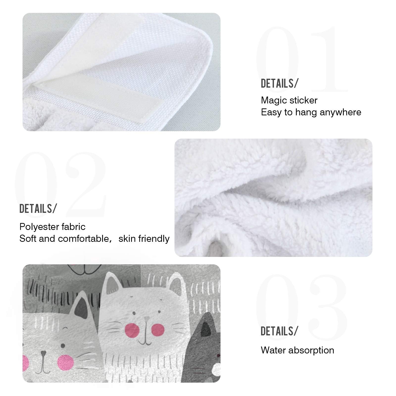 Boccsty Cats Kitten Pattern Hanging Kitchen Towels 2 Pieces Funny Gray Kitty Animal Dish Cloth Tie Towels Hand Towel Tea Bar Towels for Bathroom Farmhouse Housewarming Tabletop Home