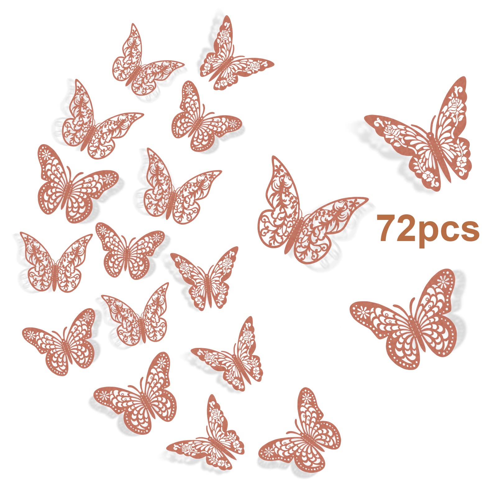 Insuwood 72 Pcs 3D Butterfly Wall Decor Stickers, 3 Styles 3 Sizes Rose Gold Butterfly Decorations For Butterfly Party Birthday