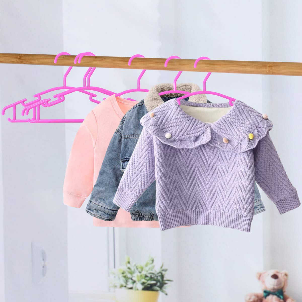 Goodtou Pink Baby Hangers, 100Pack Kids Hangers Plastic Baby Clothes Hangers For Closet Infant Hangers Child Hangers Children Ha