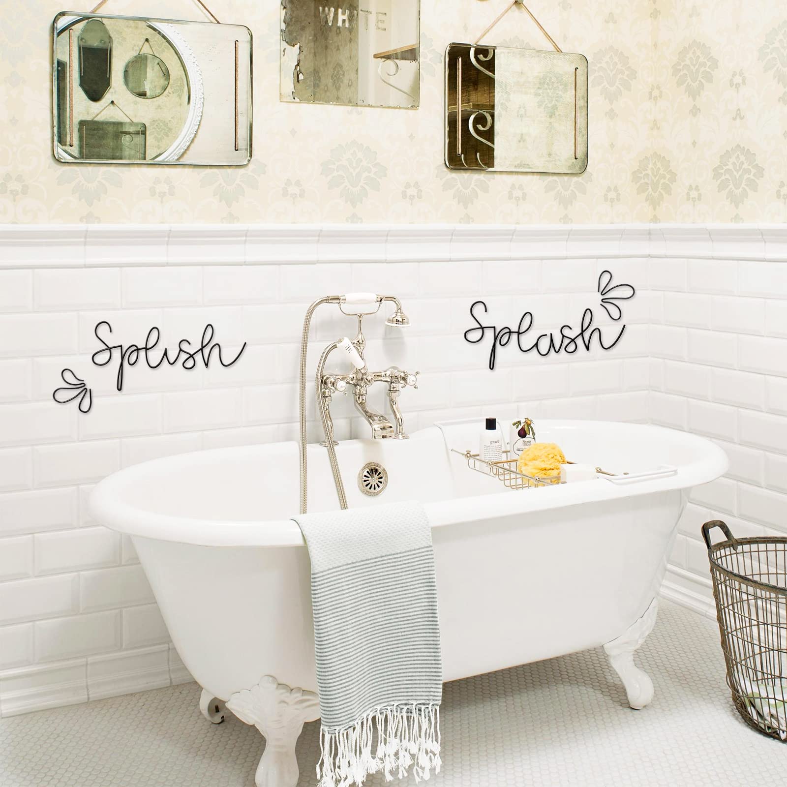Qmetalart Splish Splash Bathroom Decor Wall Art Black Metal Wire Words Funny Signs Housewarming Wedding Gift Ideas