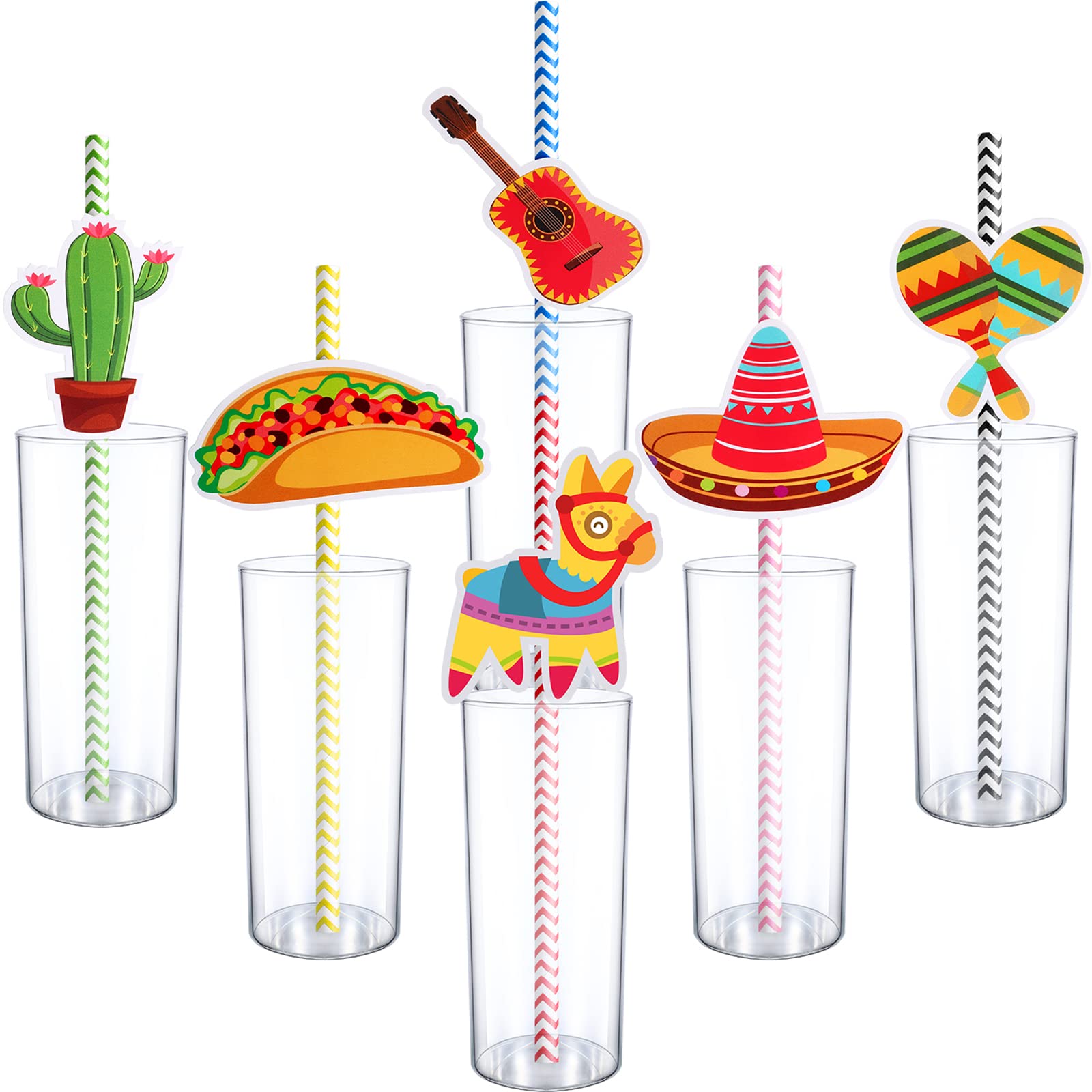 Blulu 72 Pieces Cinco De Mayo Fiesta Paper Striped Straws Mexican Straws For Fun Fiesta Taco Party Supplies, Luau Event Photo Pr