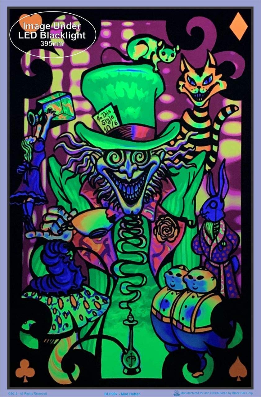 Mad Hatter Collage - Alice In Wonderland - Laminated Blacklight Poster - 23.5'' X 35.5''
