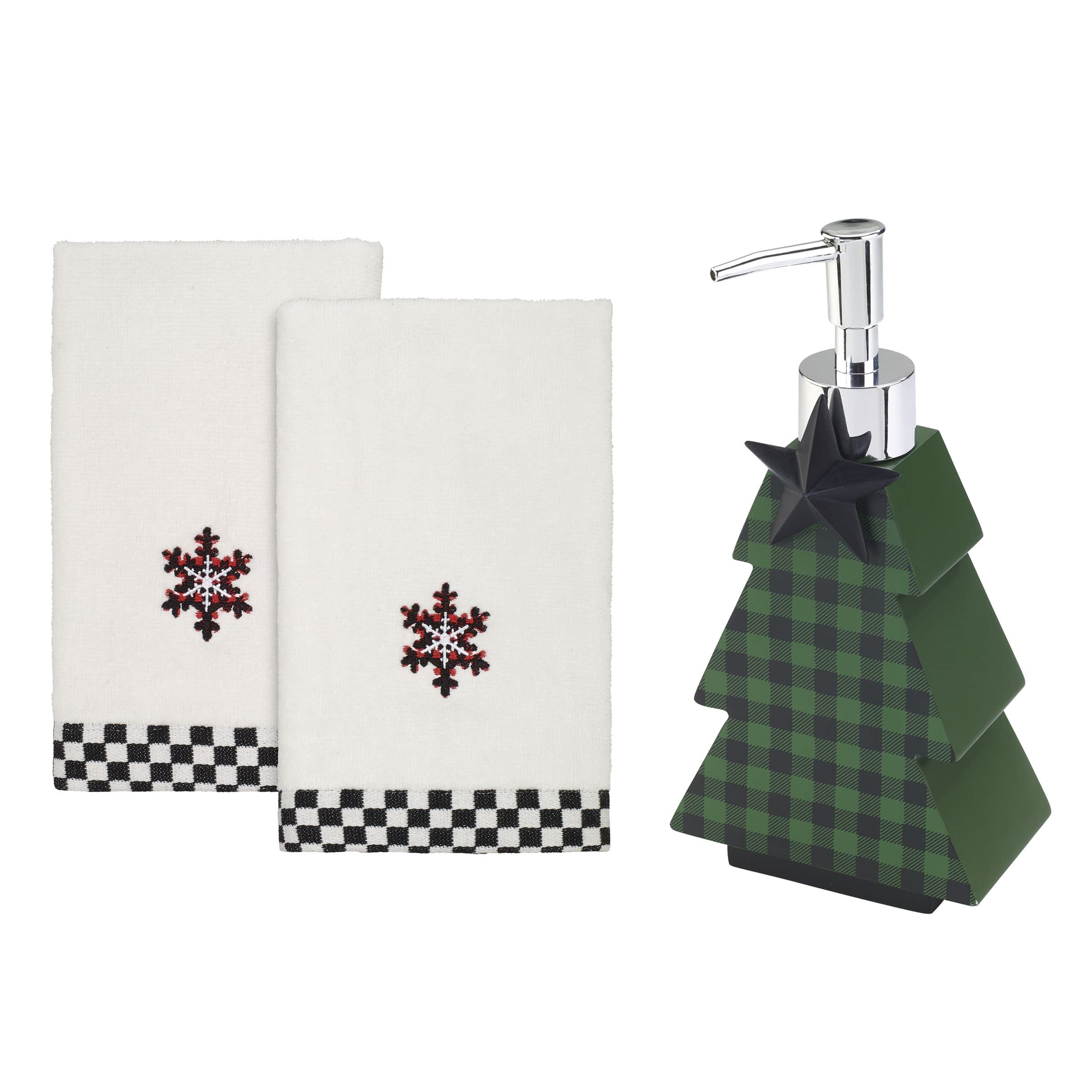 Avanti Linens - Bathroom Set, Resin Soap Dispenser & 2Pc Fingertip Towels, Christmas Decorations (Tis The Season Collection)