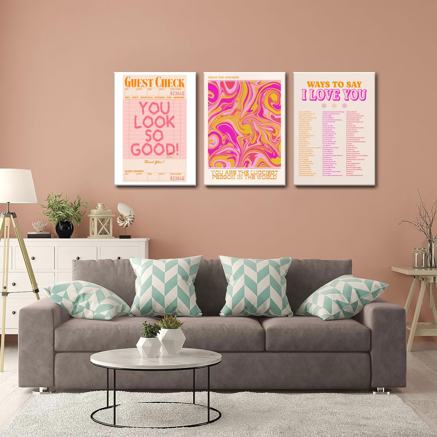 Pink Wall Decor Canvas Wall Art Set Of 3 | Abstract Posters Prints Expressing Love | Unique Room Decor For Teen Girls And Women