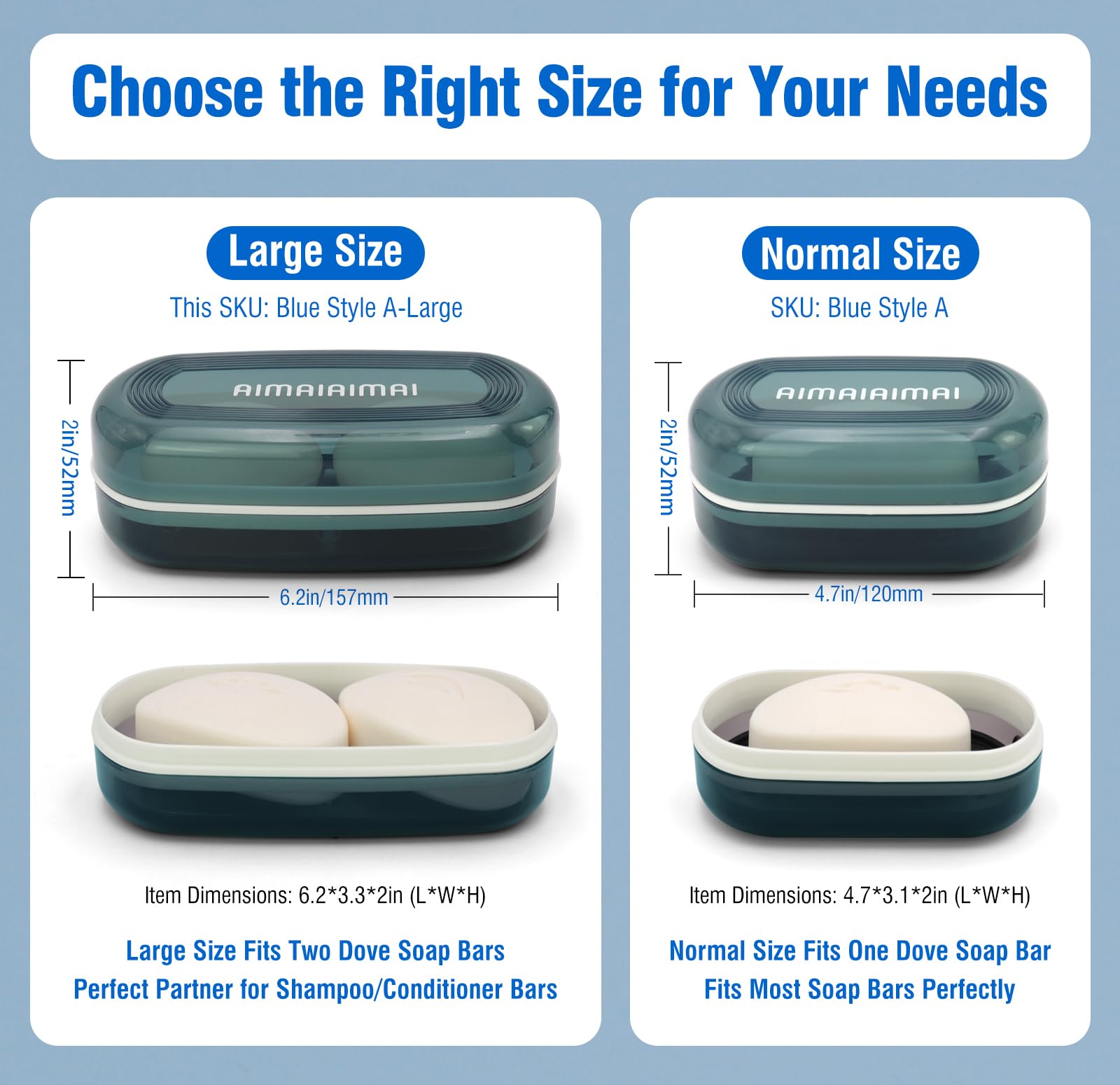 Aimaiaimai Shampoo Bar Holder, Travel Soap Container, Large Soap Box, Soap Dish With Draining Layer, Soap Case For Bathroom, Tra