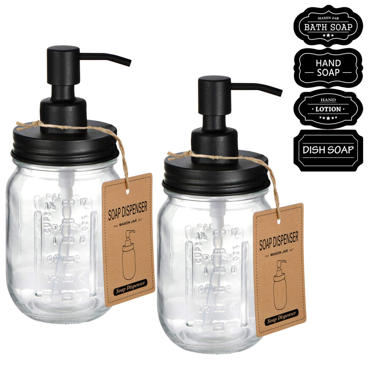 Amolliar Mason Jar Liquid Soap Dispenser -Rustproof Stainless Steel Replacement - Farmhouse Decor For Kitchen/Bathroom,Liquid So