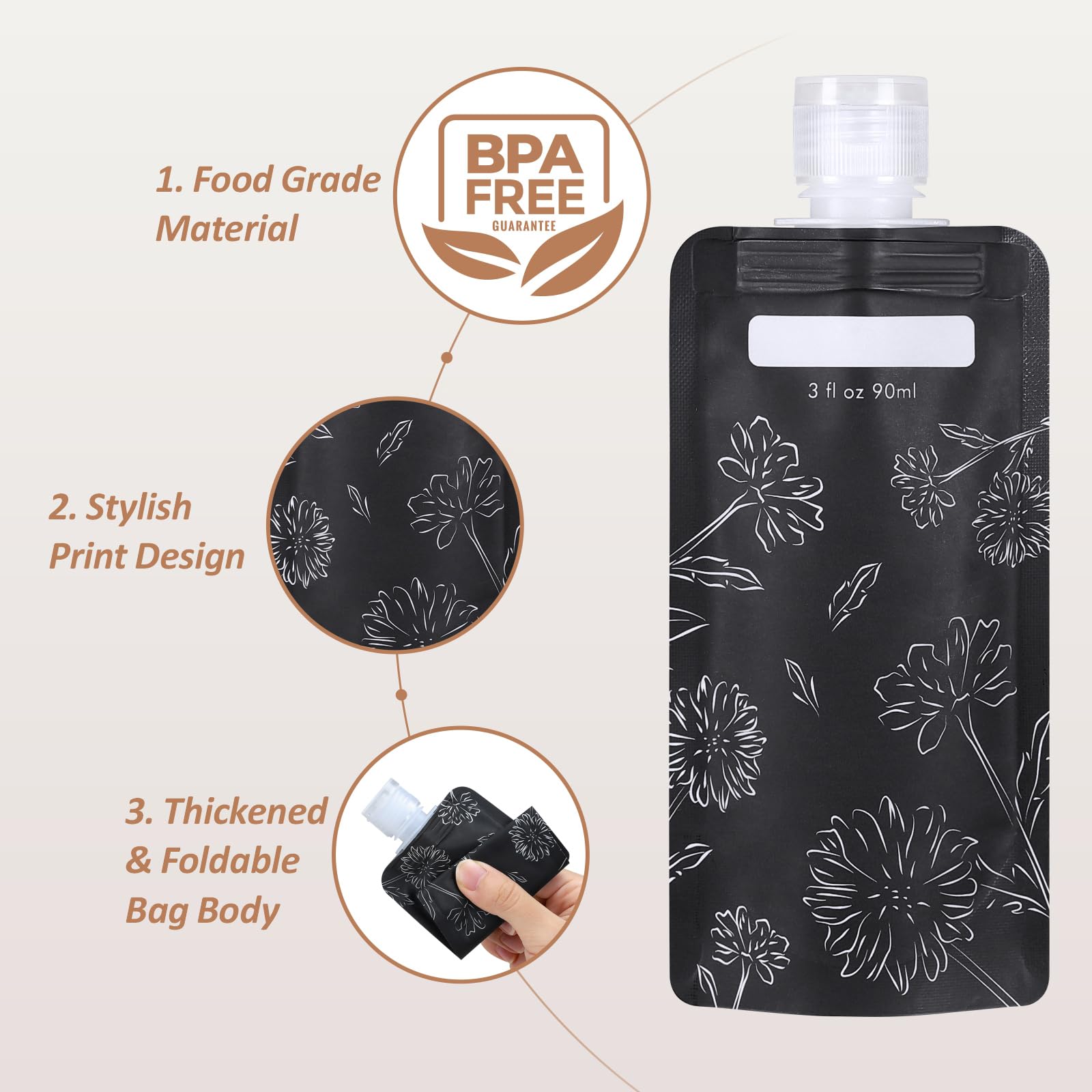 Packism Travel Containers For Liquids - 12 Pack Leak Proof 3Oz Tsa Approved Liquid Travel Pouches, Stand Up, Slim & Lightweight