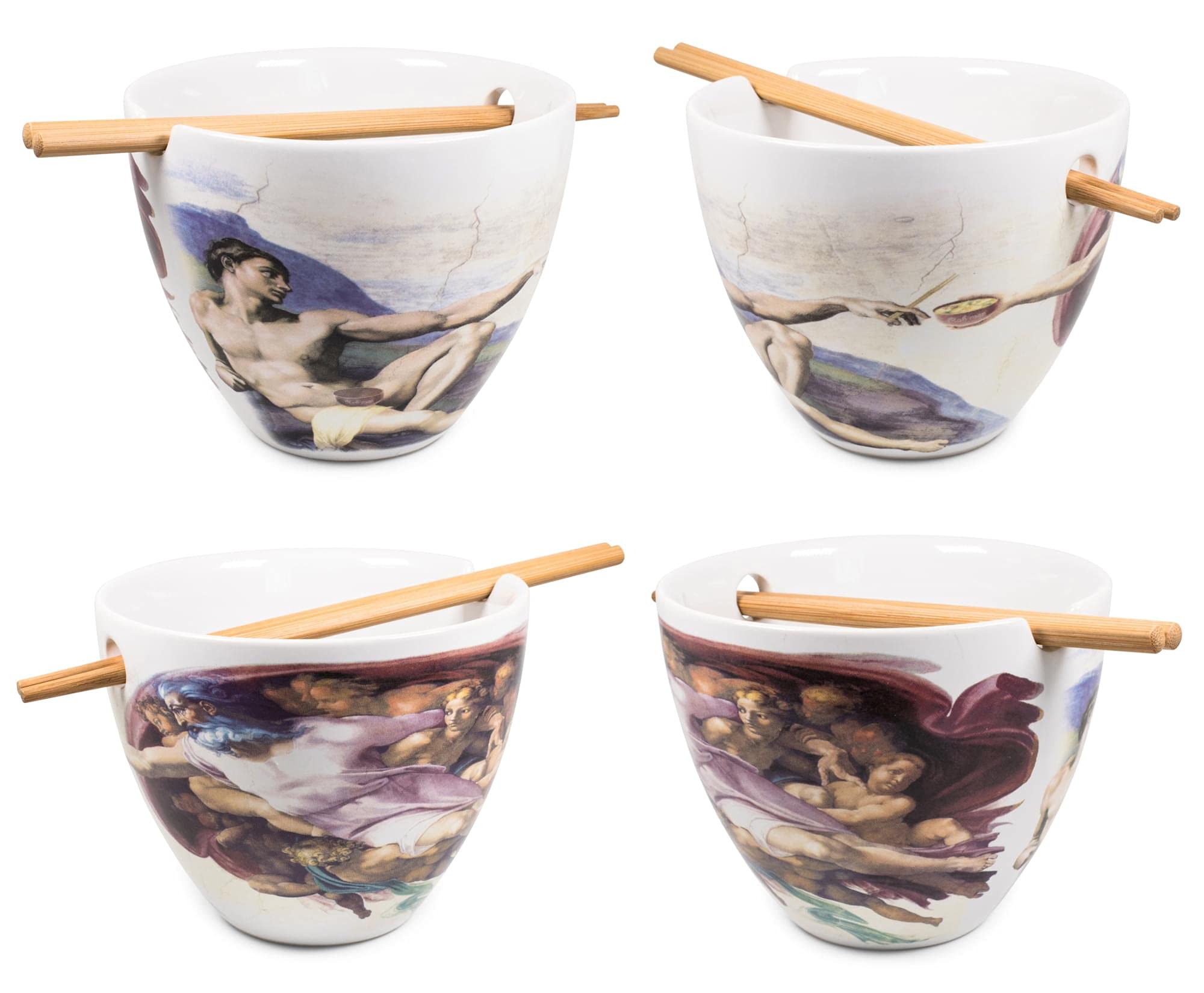 Bowl Bop Sistine Chapel Japanese Ceramic Dinnerware Set | Includes 16-Ounce Ramen Noodle Bowl And Wooden Chopsticks | Asian Food