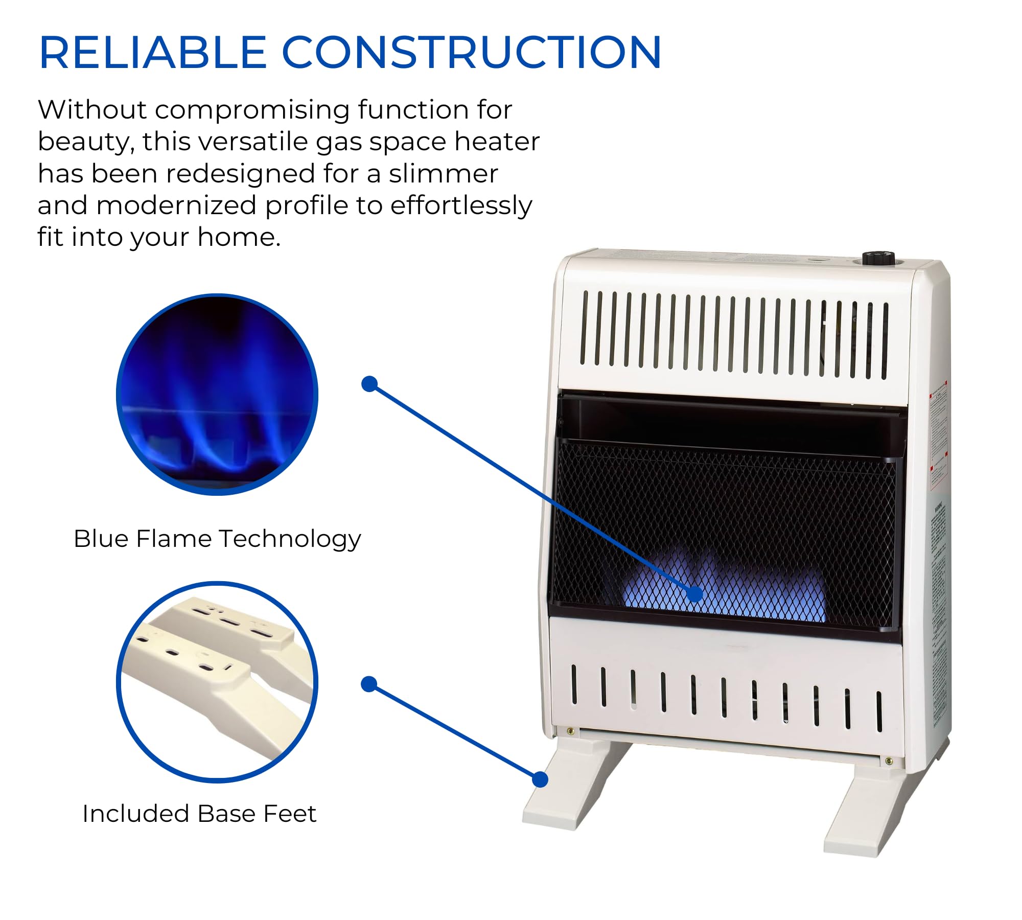 ProCom ML200TBA-B Ventless Propane Blue Flame Space Heater, 20000 BTU, Heats 950 Sq. Ft., White, Includes Wall Mount and Base Feet