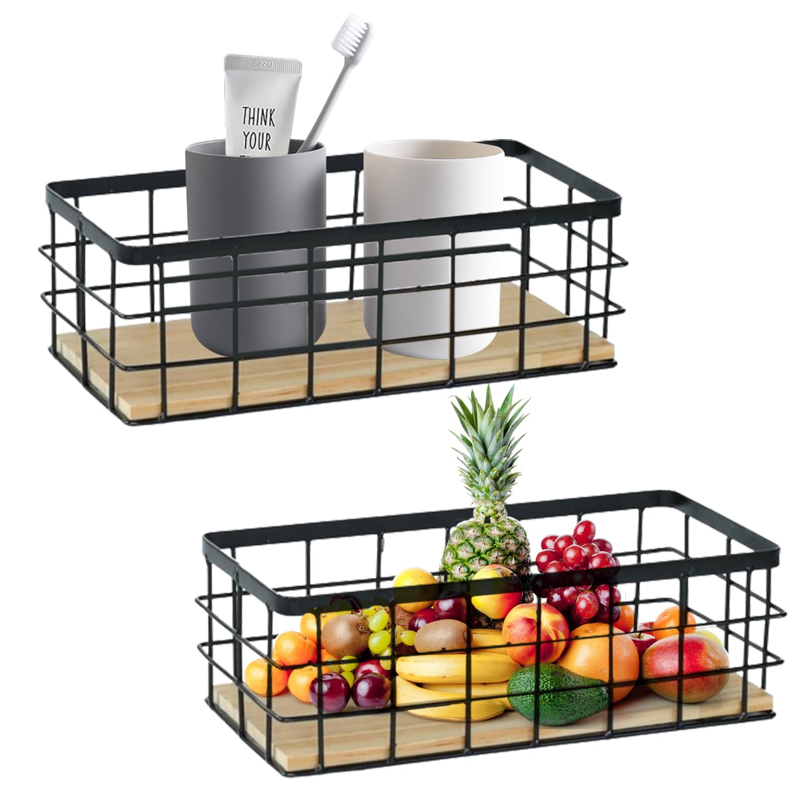 Hyuetrsa 2 Pack Small Wire Baskets Farmhouse Rectangle Organizer Tray