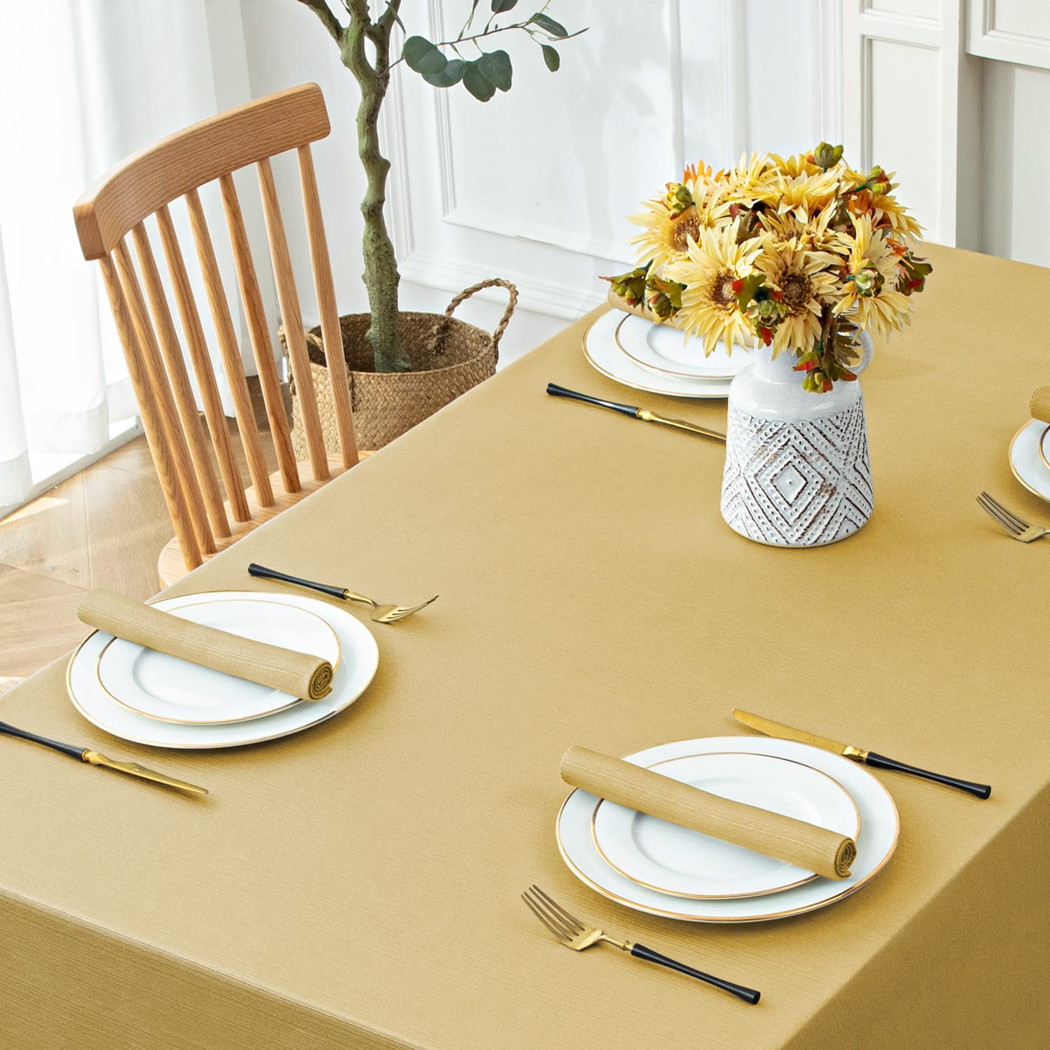 Softalker Jacquard Rectangle Tablecloth - Geometric Line Pattern Waterproof Damask Table Covers, Stain Resistant Washable Polyes