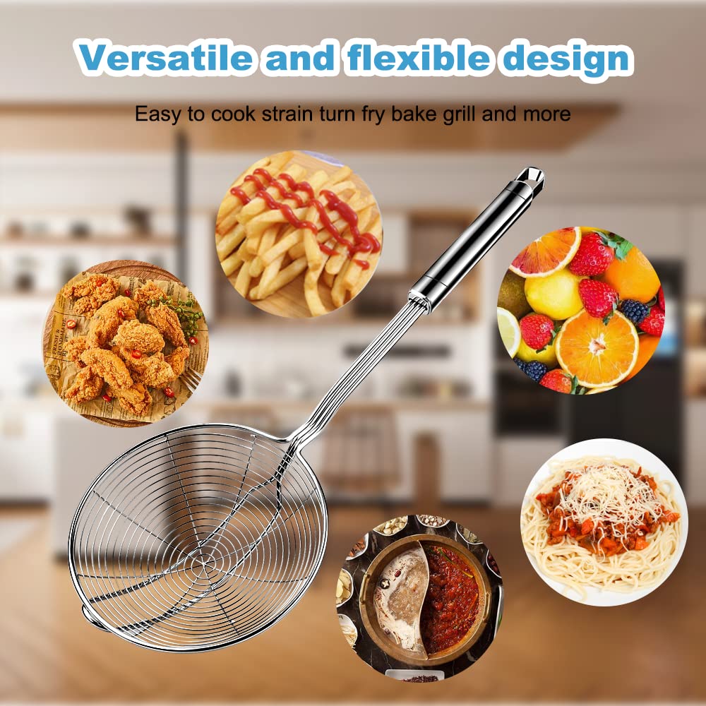 Aettechgd Steel Spider Strainer Skimmer Ladle, Strainer Spider Skimmers For Kitchen Cooking And Frying, Premium Strainer Spoon D