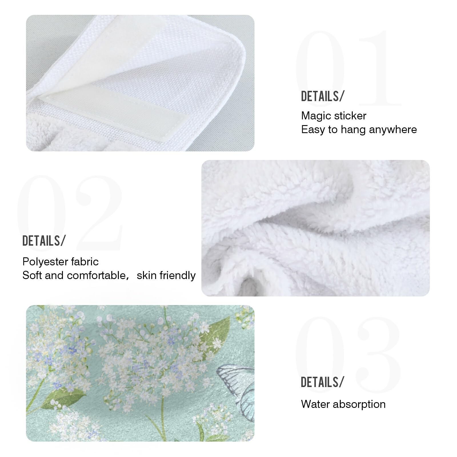 Boccsty Spring Elderflower Butterflies Hanging Kitchen Towels 2 Pieces Floral Background Hand Bath Yowels Dish Towels Tie Towel