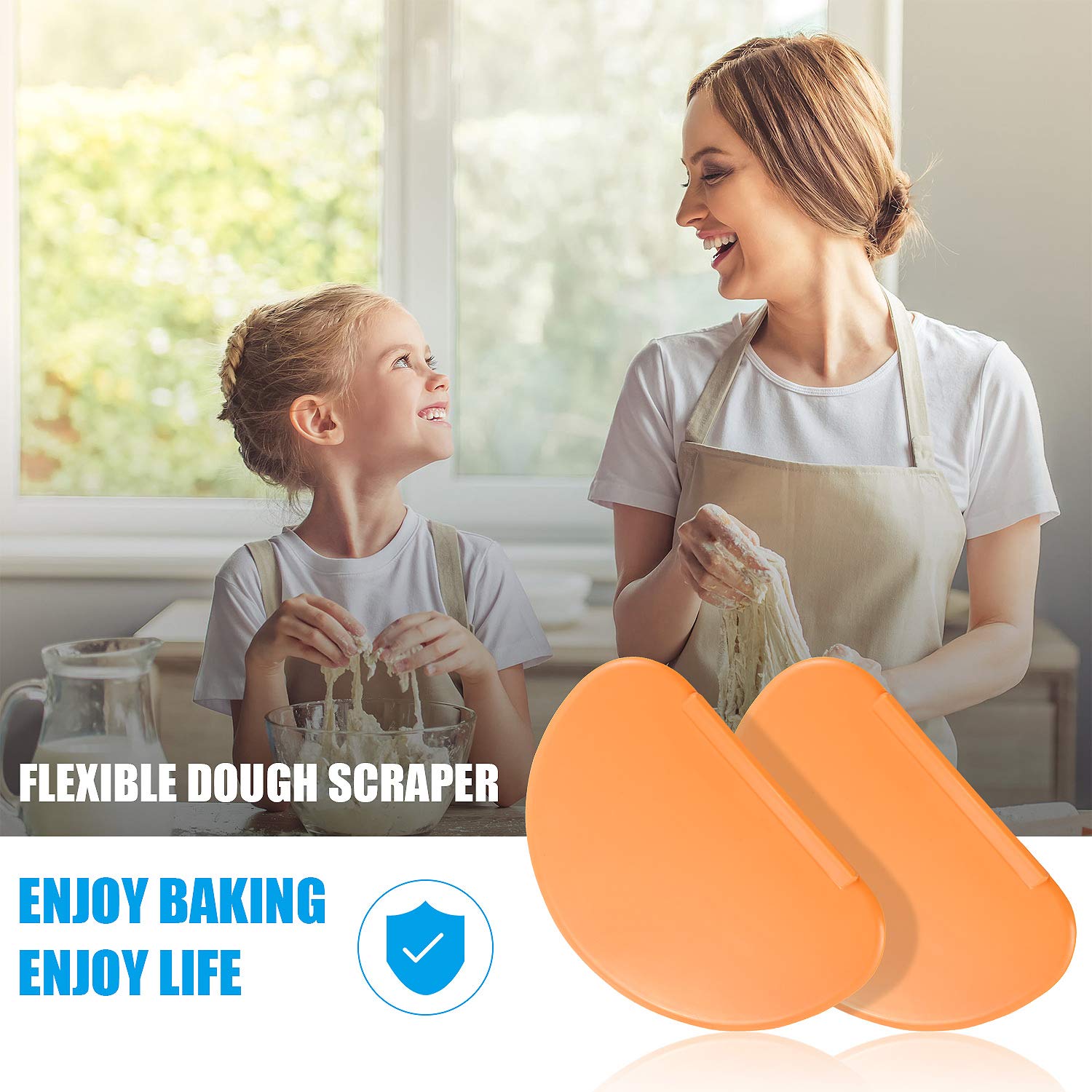 Patelai Flexible Bowl Dough Scraper Set - 2 Pieces, Orange, 4 x 6.2 inches, PE Rubber, Multipurpose Pastry & Mixing Tools