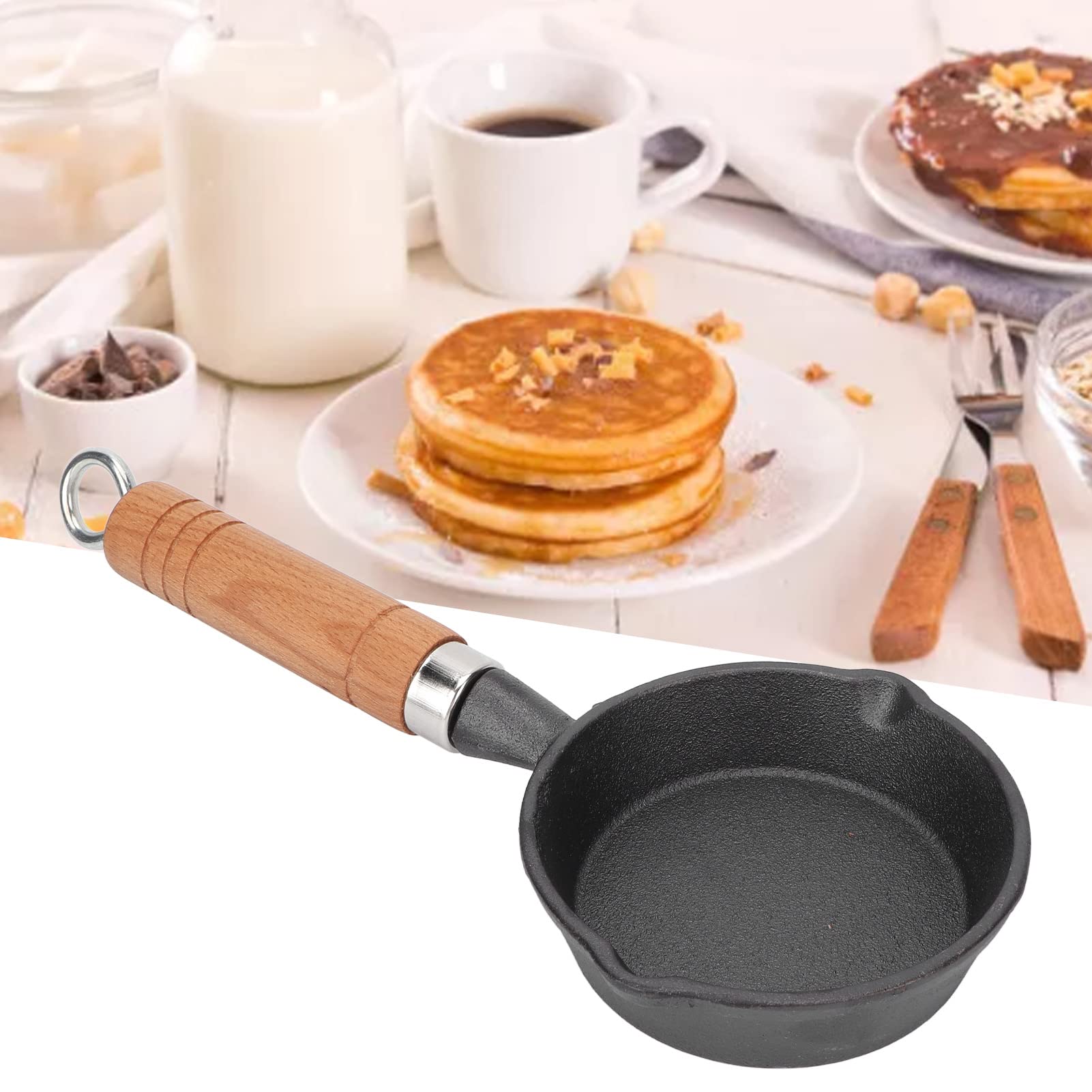 Fdit Frying Pan, 10Cm Casting Iron Pan With Wood Handle Egg Frying Pan Skillet Mini Flat Bottomed Pancake Pan Cookware Kitchen U