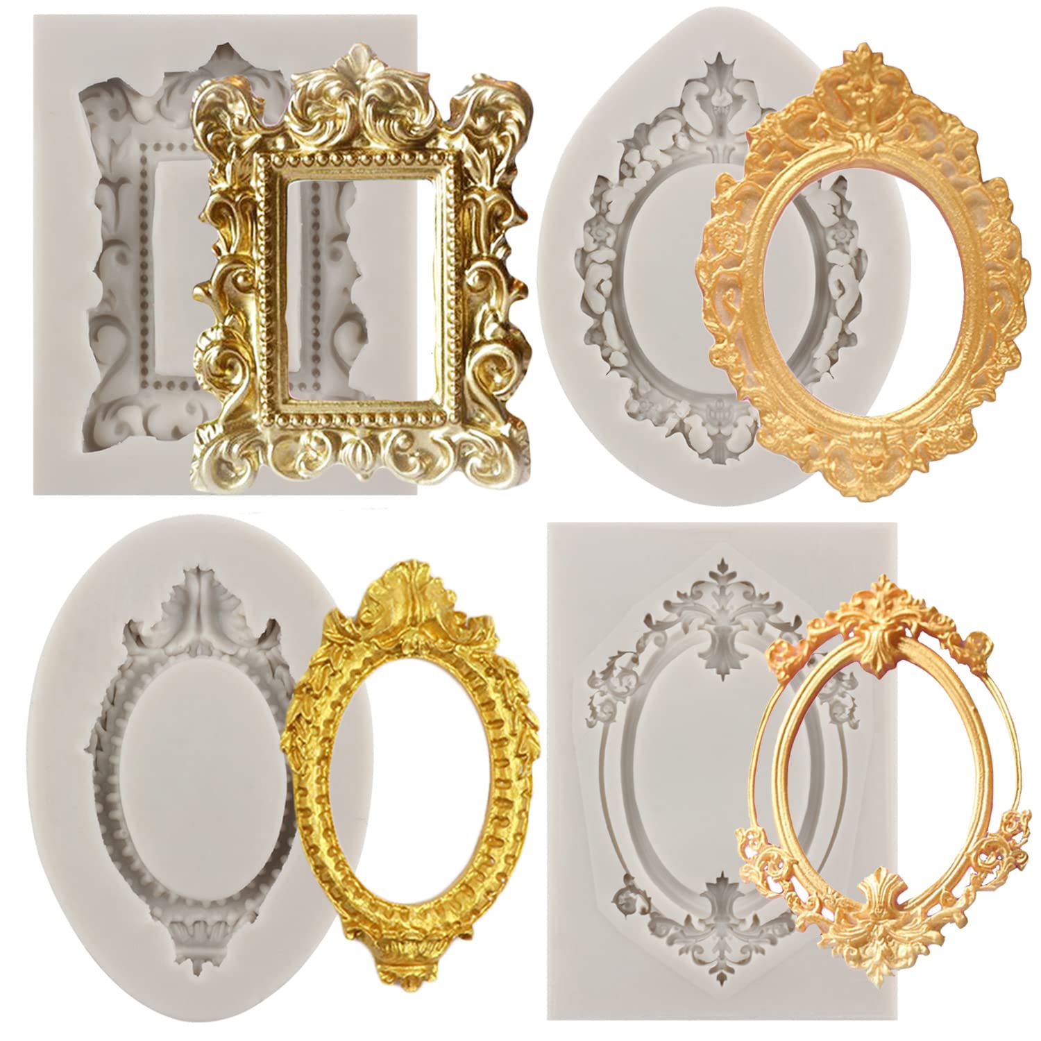 Sijiangmold Photo Frame Fondant Mold Picture Frames Silicone Mold Baroque Style Frame Molds For Cupcake Topper Cake Decoration C