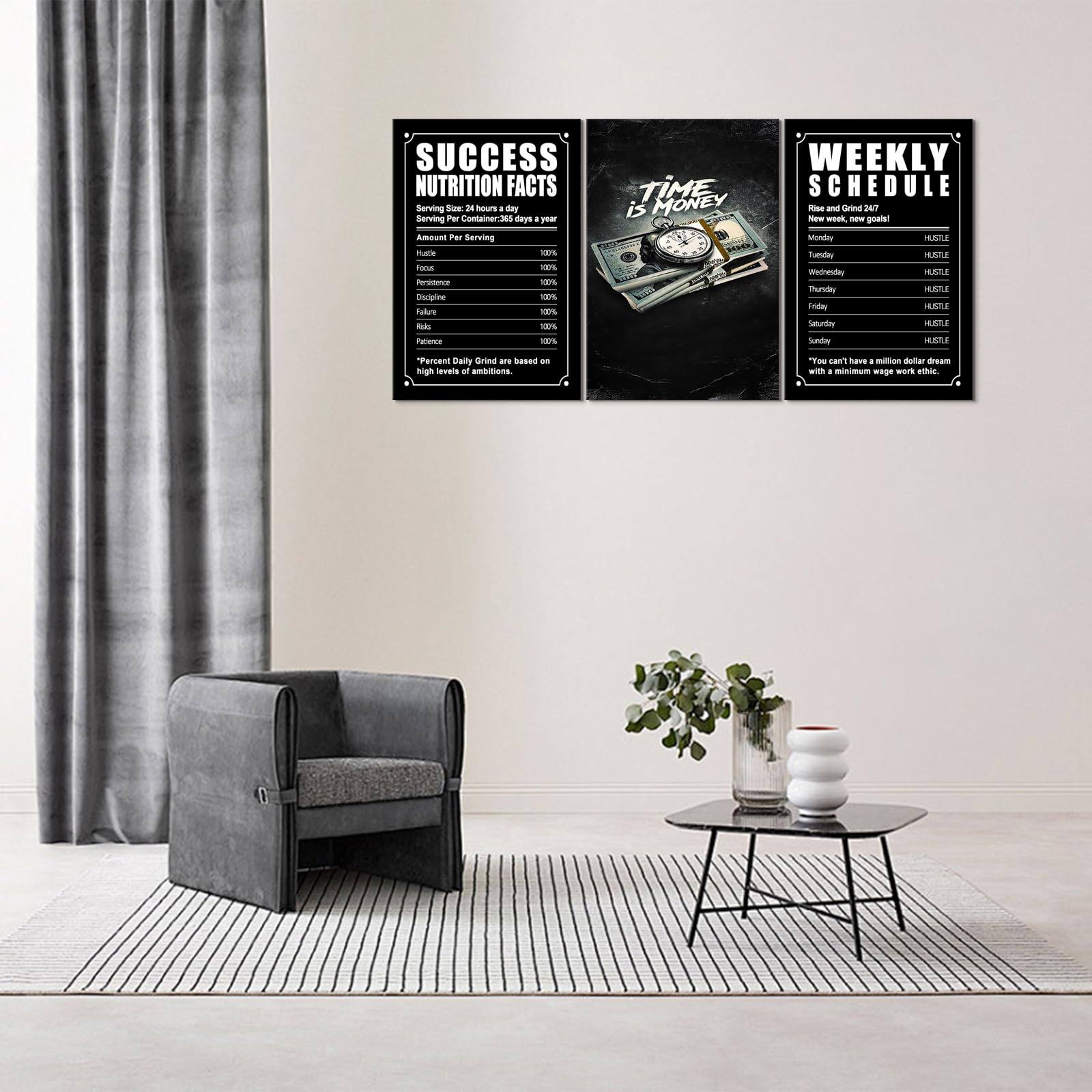 Kawahone Success Nutrition Facts, Time Is Money, Inspirational Wall Art - Motivational Quotes Canvas Decor -Hustle Weekly Schedu