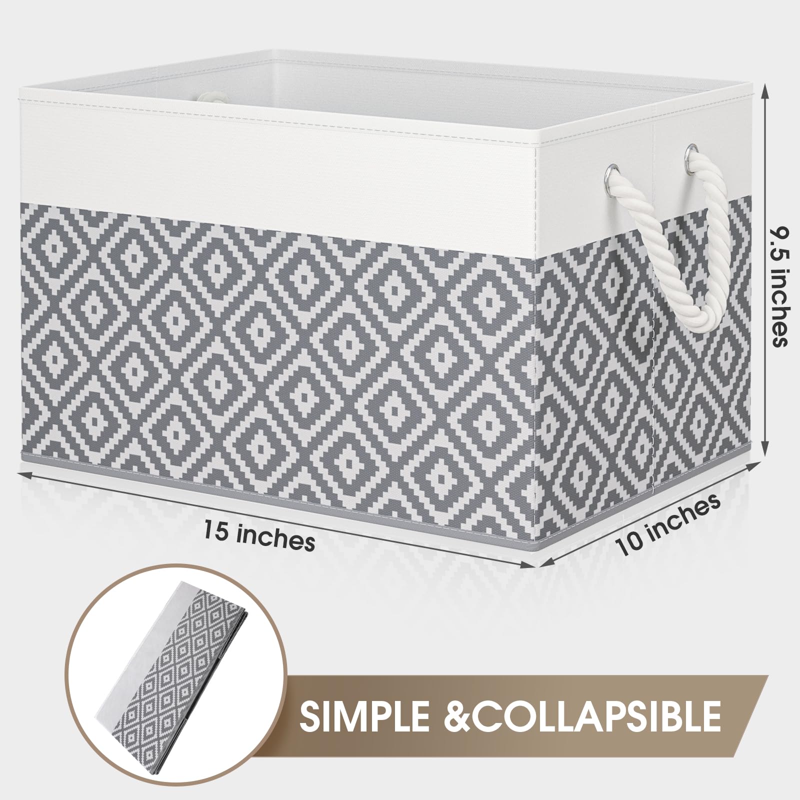 StorageTastic Storage Bins, 3-Pack Large Storage Box with Rope Handles, Collapsible Storage Basket for Organizing Books, Clothes