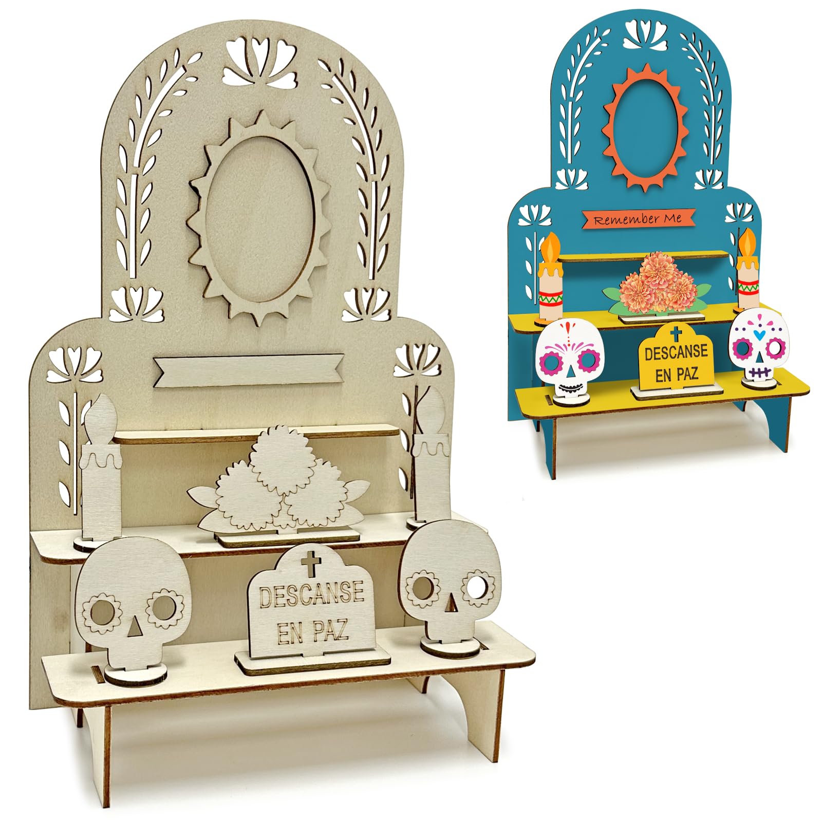 3-Tier Dia De Los Muertos Altar Ofrenda Kit, Wooden Solecito Day of The Dead Altar, Mini Ofrenda Shadow Box for Dia De Los Muert