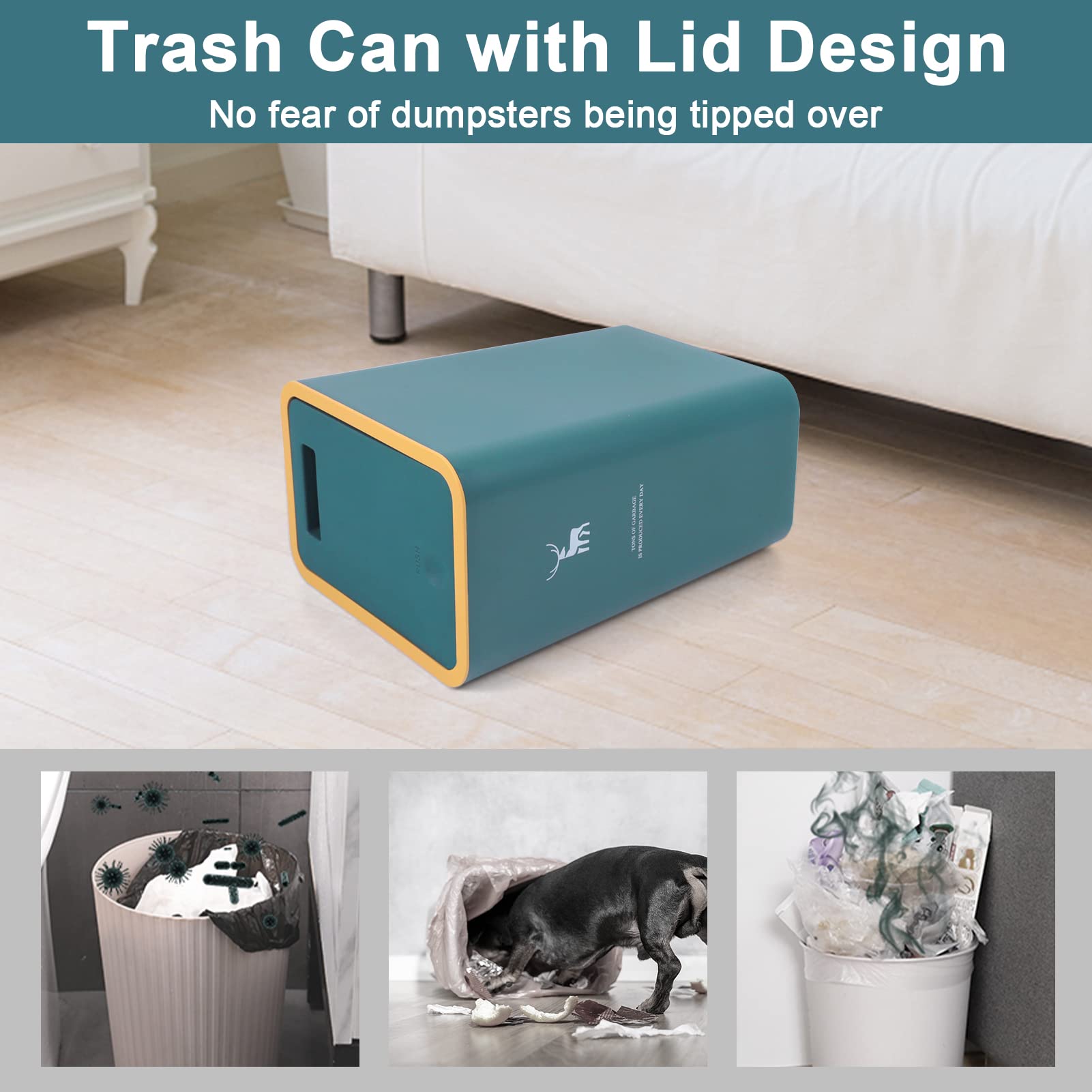 Xpiy Trash Can With Lid, 2 Pack 4 Gallons/15 Liters Garbage Can With Press Top, Small Trash Can Dog Proof, Plastic Trash Bin, Wa